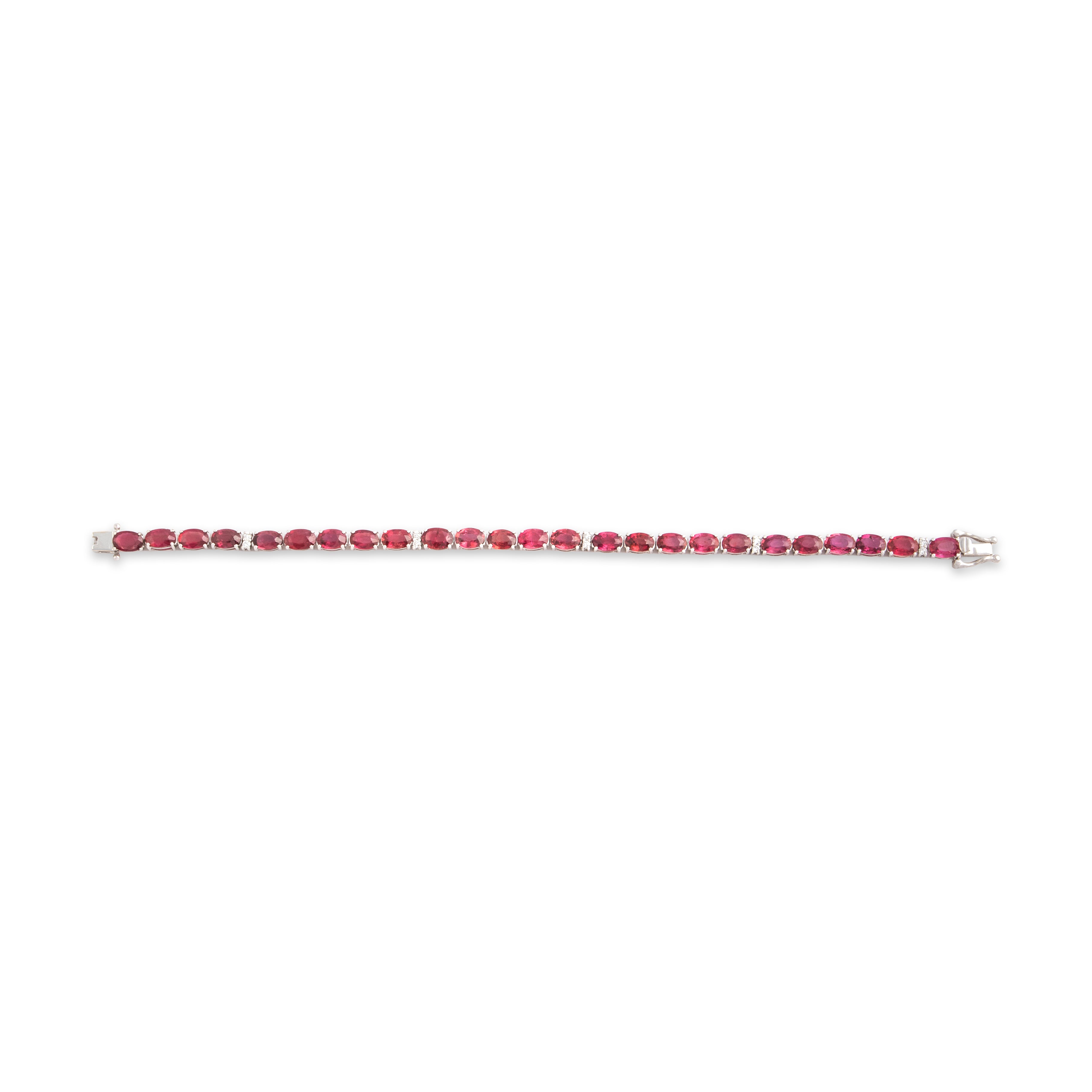 Vintage 14k White Gold 10.69cttw Ruby Diamond Vibrant Oval Tennis Bracelet - Overall view