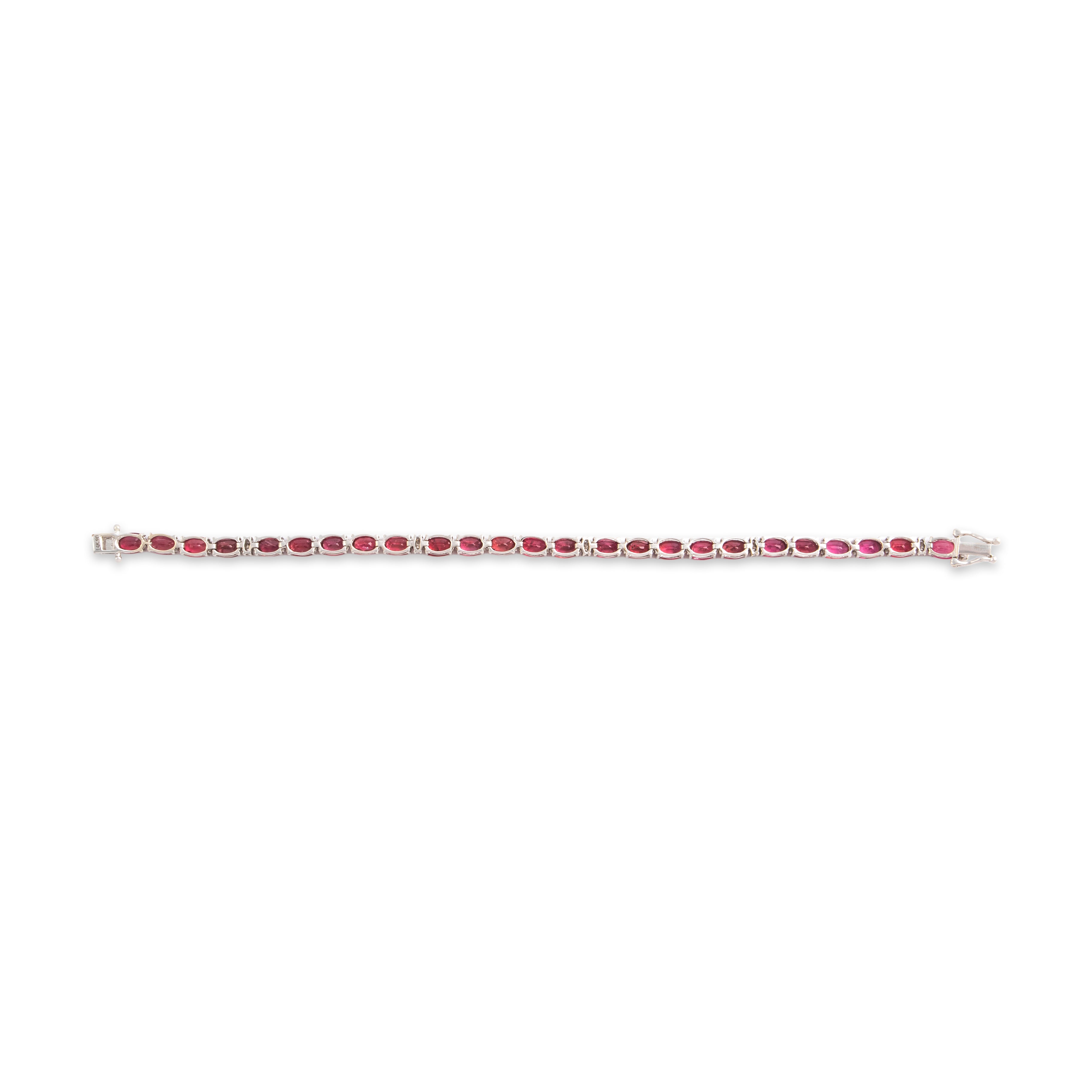 Vintage 14k White Gold 10.69cttw Ruby Diamond Vibrant Oval Tennis Bracelet - Back view