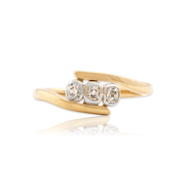 Vintage 14k Yellow Gold Old Mine Cut Diamond Incredible Trio Bypass Ring 6.00