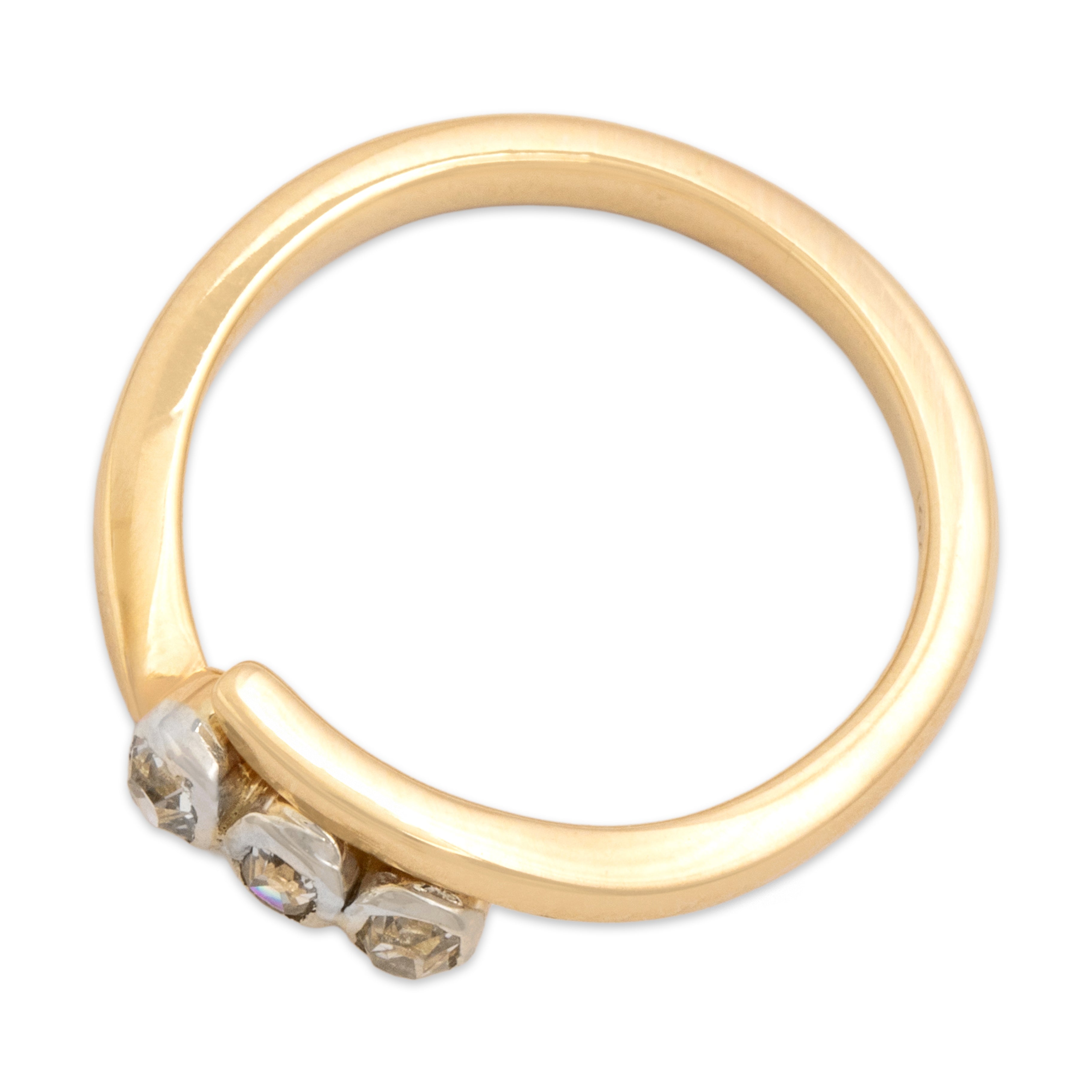 Vintage 14k Yellow Gold Old Mine Cut Diamond Incredible Trio Bypass Ring - Overall view