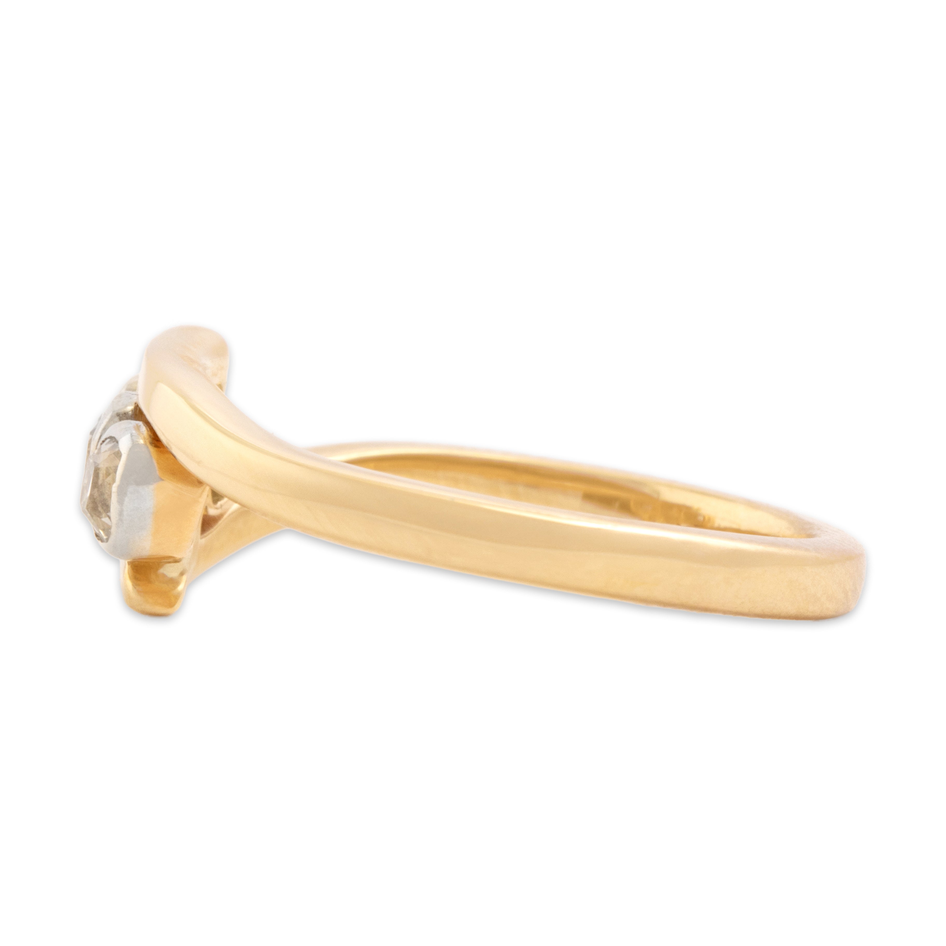 Vintage 14k Yellow Gold Old Mine Cut Diamond Incredible Trio Bypass Ring - Side view