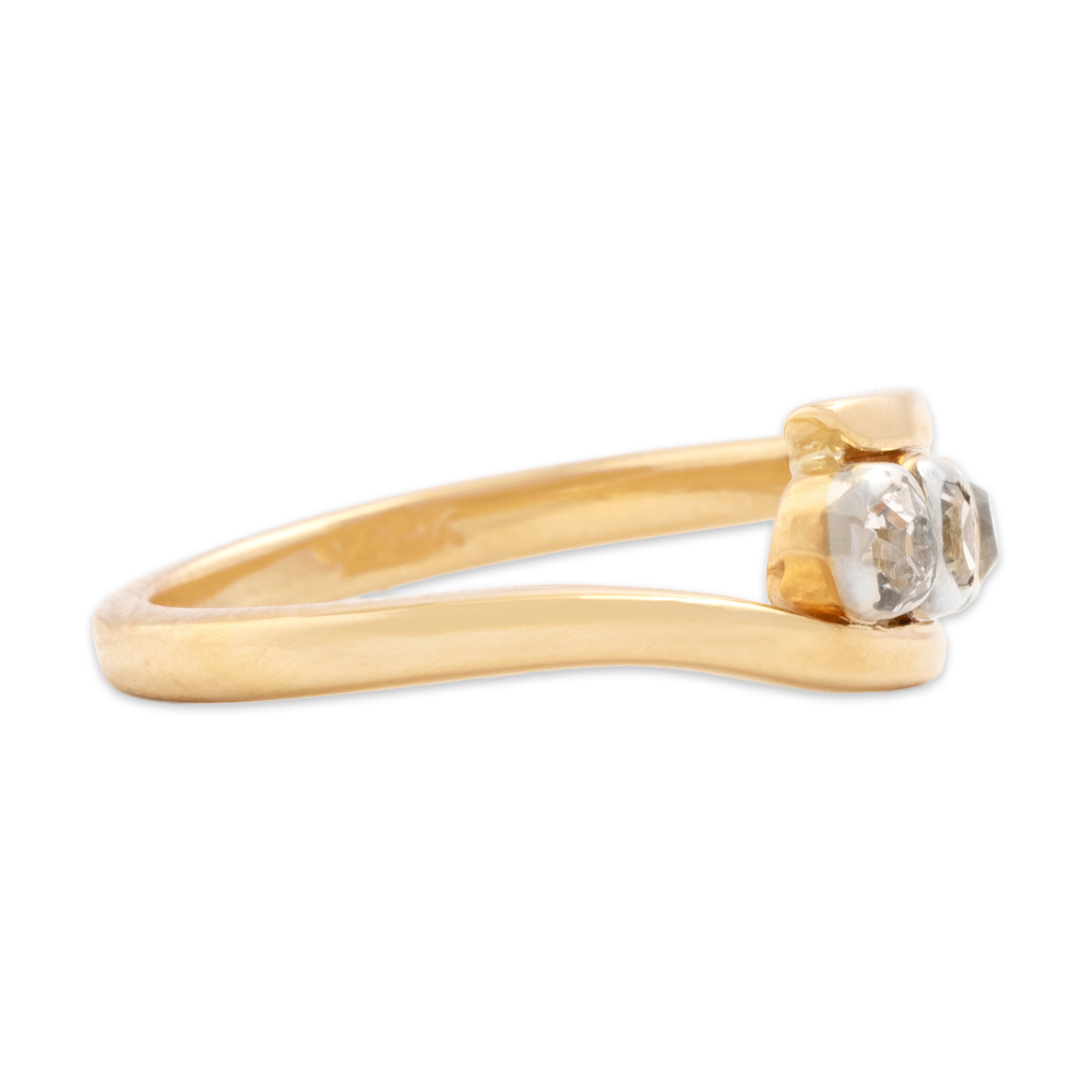Vintage 14k Yellow Gold Old Mine Cut Diamond Incredible Trio Bypass Ring - Side view