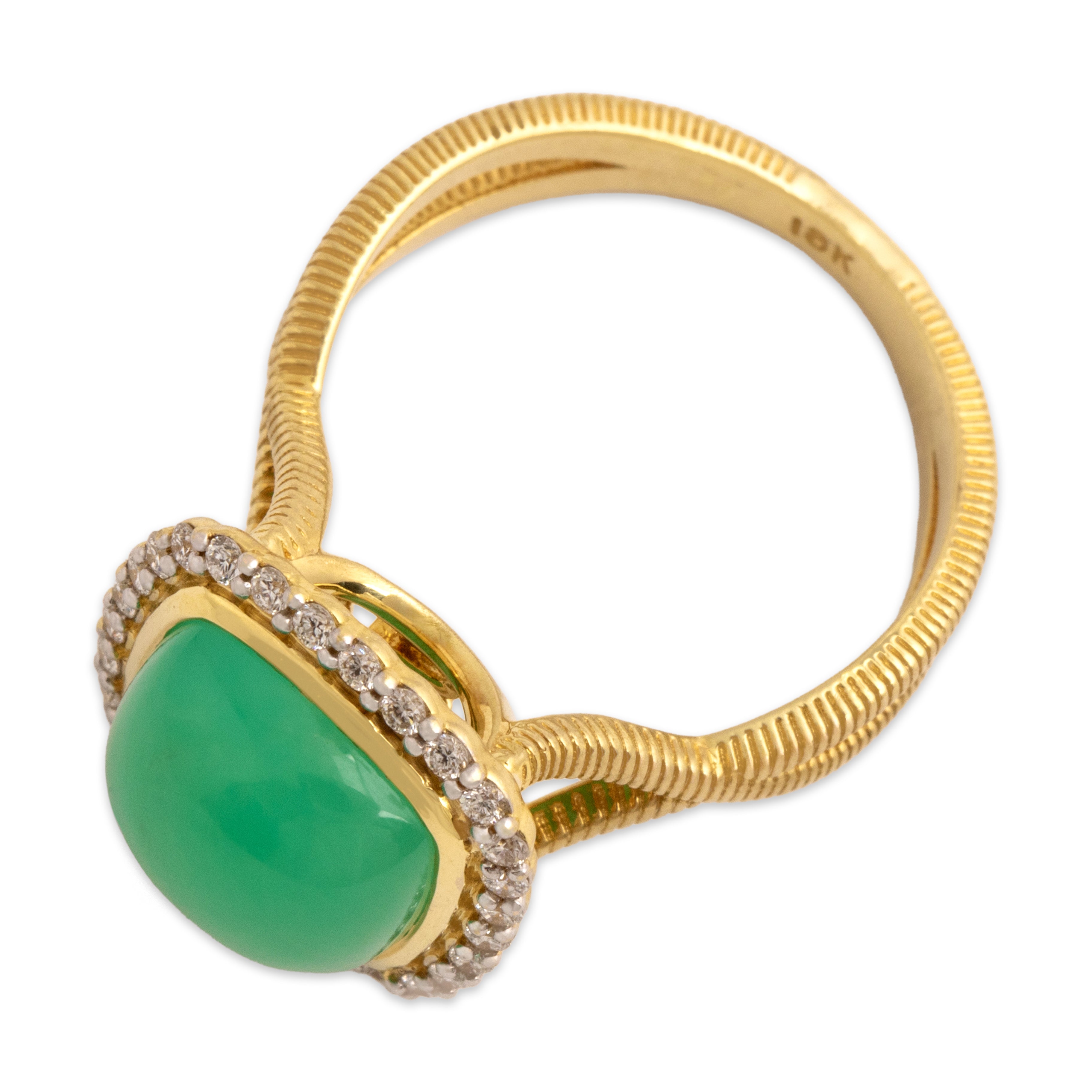 Vintage 18k Yellow Gold 3.04ct Chrysoprase Diamond Striking Dreamy Halo Ring - Overall view