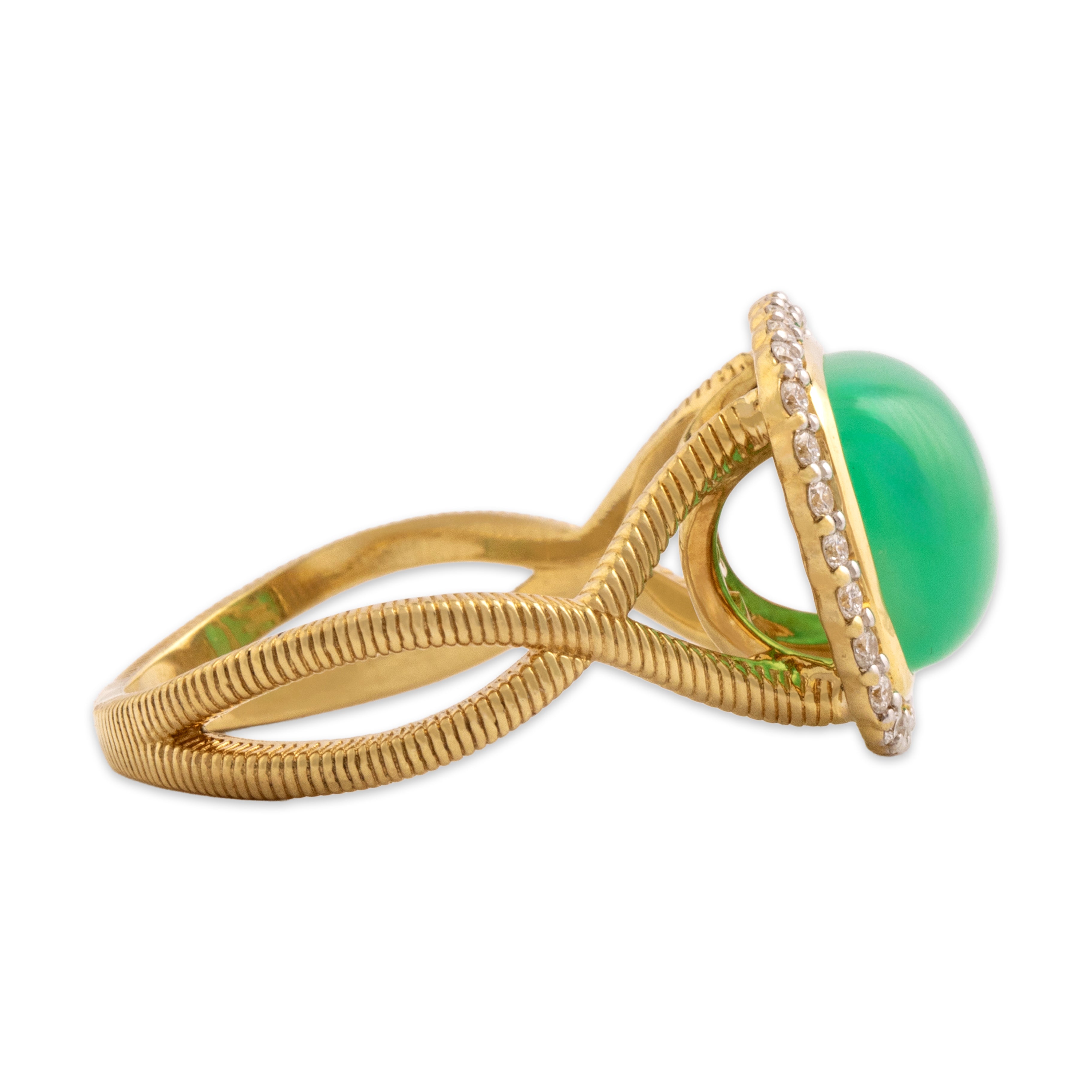 Vintage 18k Yellow Gold 3.04ct Chrysoprase Diamond Striking Dreamy Halo Ring - Side view