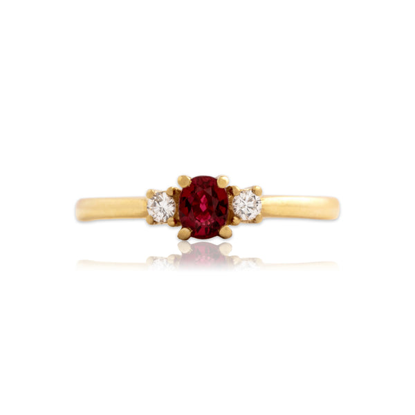 Vintage 18k Yellow Gold Ruby Diamond Classic Sparkling Trio Ring 6.25