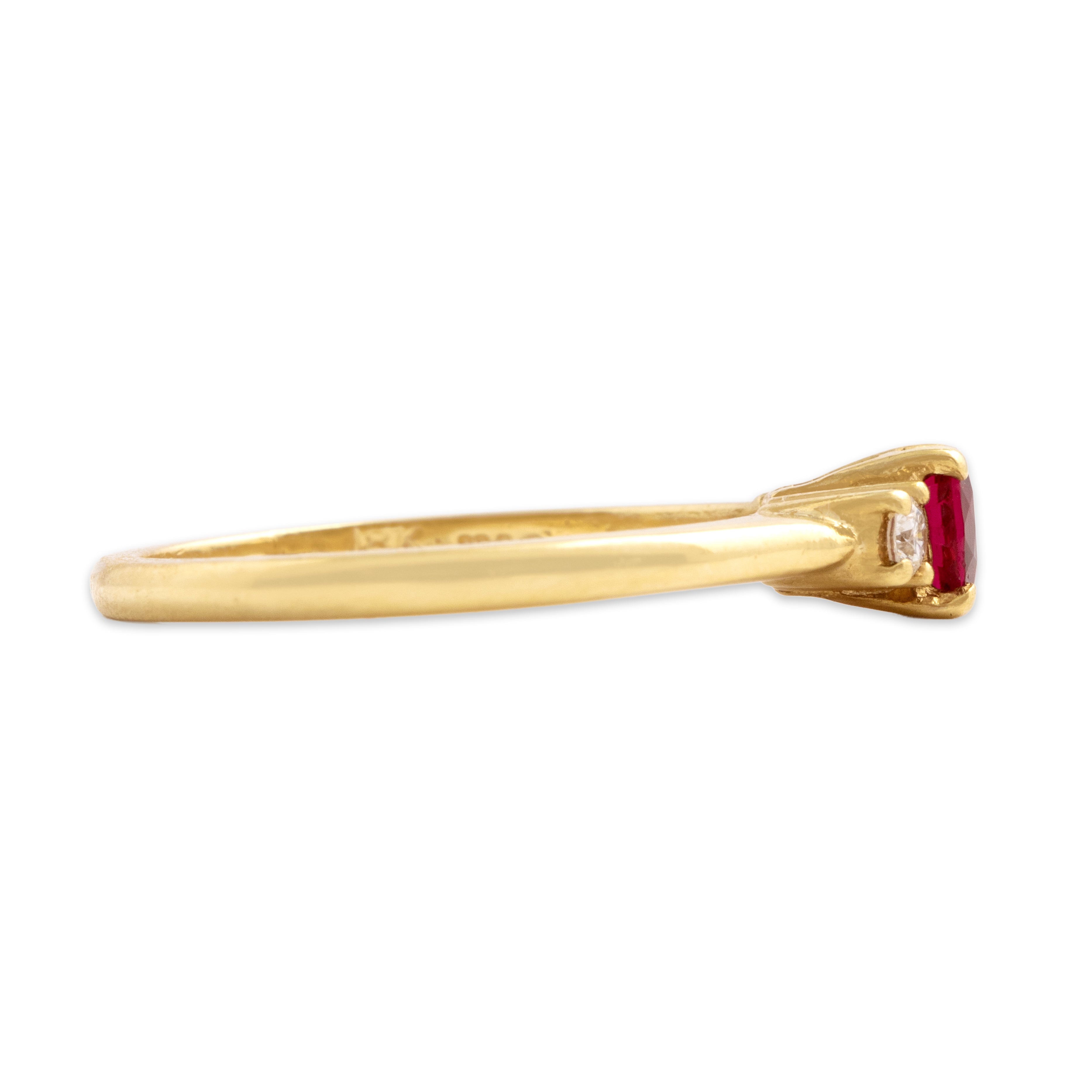 Vintage 18k Yellow Gold Ruby Diamond Classic Sparkling Trio Ring -  Side view