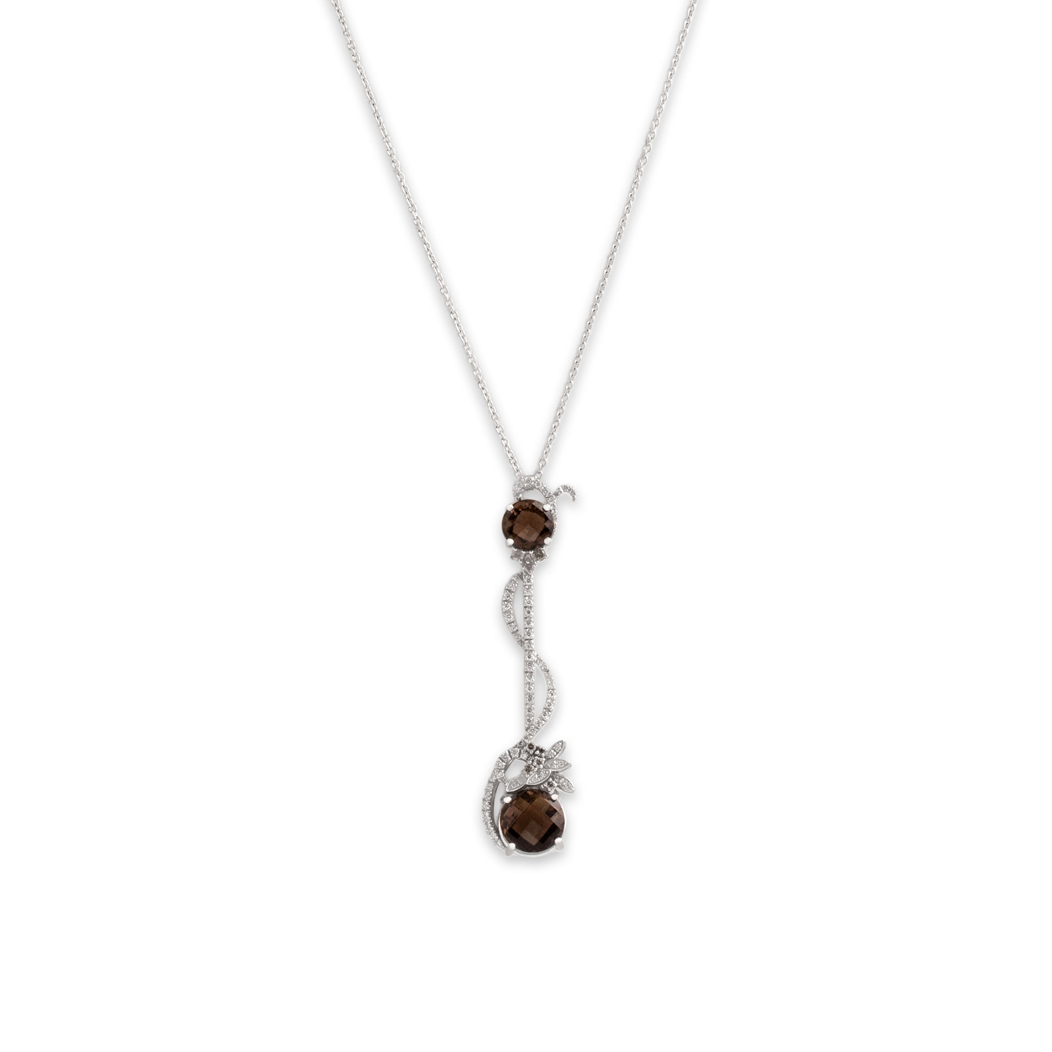 Estate Italian 18k White Gold 4.18cttw Smoky Quartz Diamond Necklace 15.75-17.75