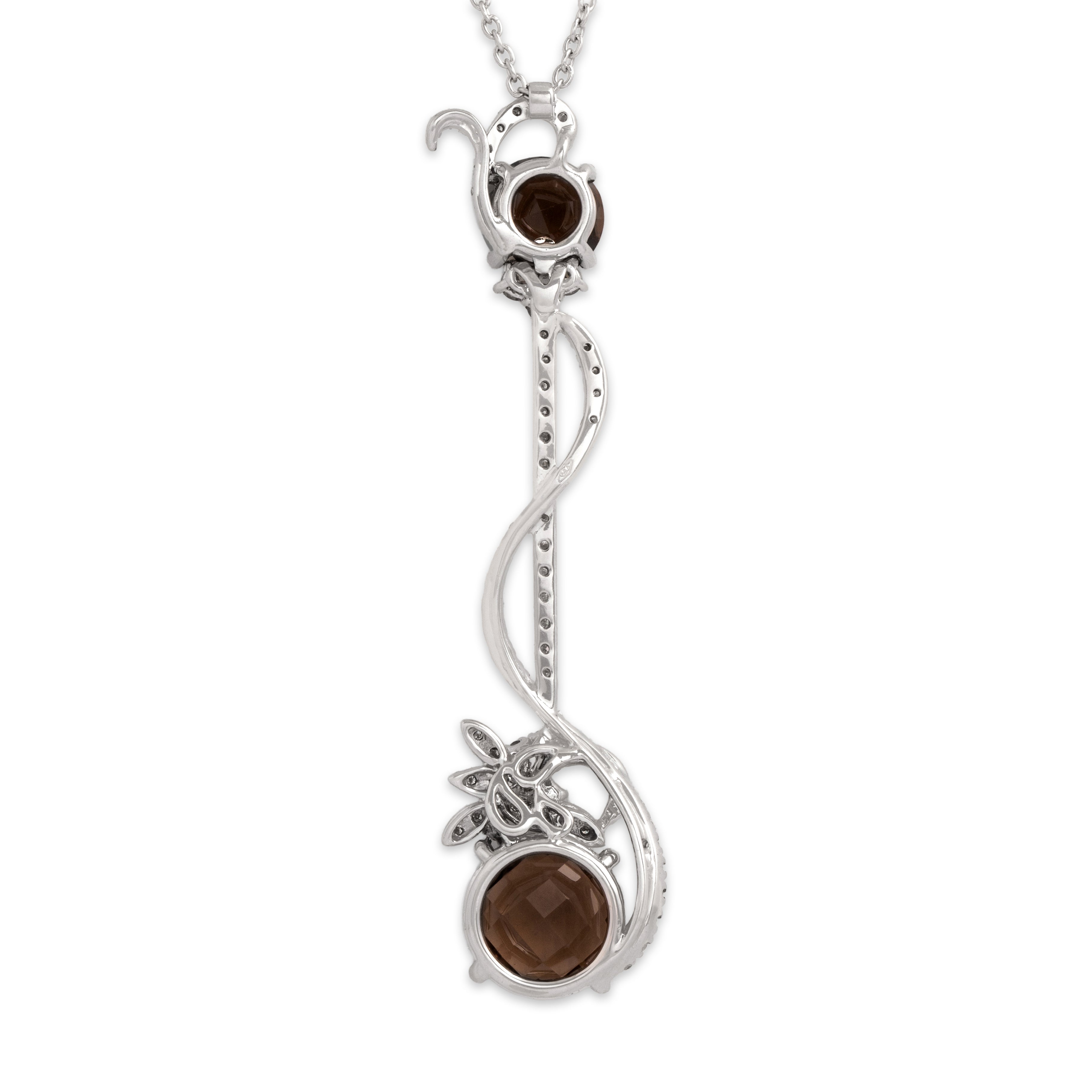 Estate Italian 18k White Gold 4.18cttw Smoky Quartz White Diamond Chocolate Diamond Incredible Vine Dangle Adjustable Necklace - Back view