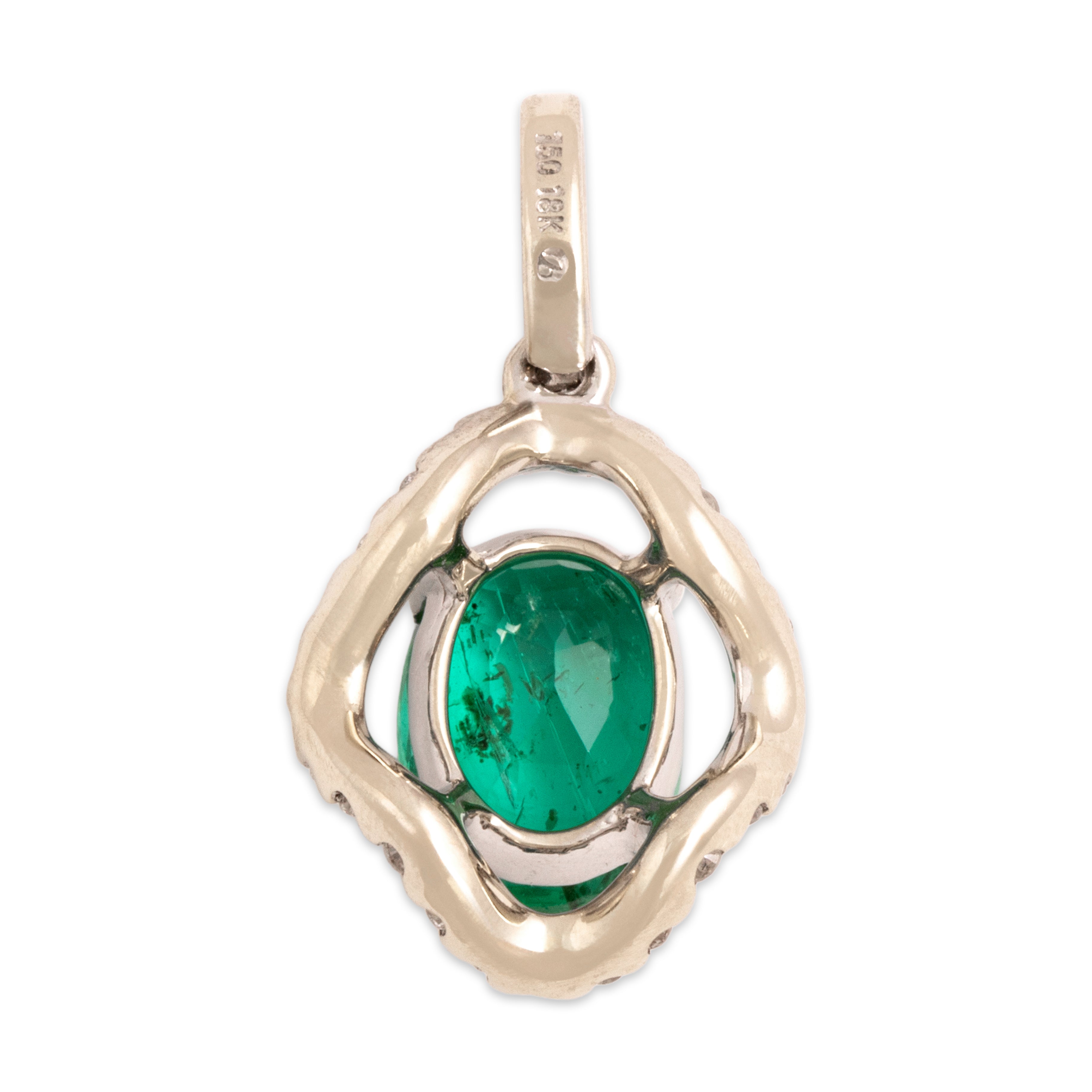 Vintage 18k White Gold .98ct Emerald Diamond Dazzling Waving Halo Pendant
