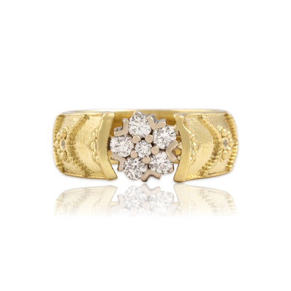 Estate Stambolian 18k Yellow & White Gold Diamond Heart-Detail Ring - Close-up view