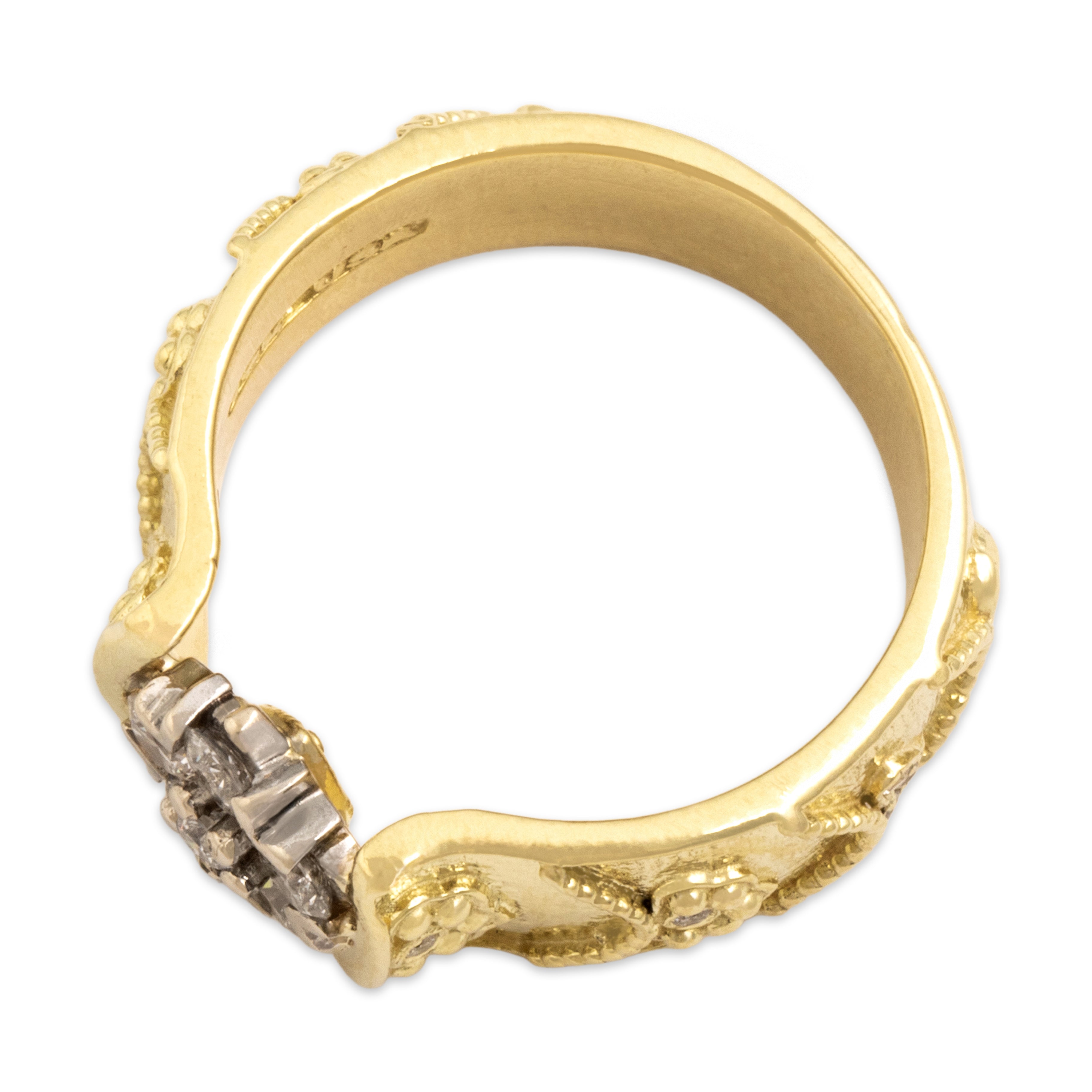 Estate Stambolian 18k Yellow & White Gold Diamond Heart-Detail Ring - Overall view
