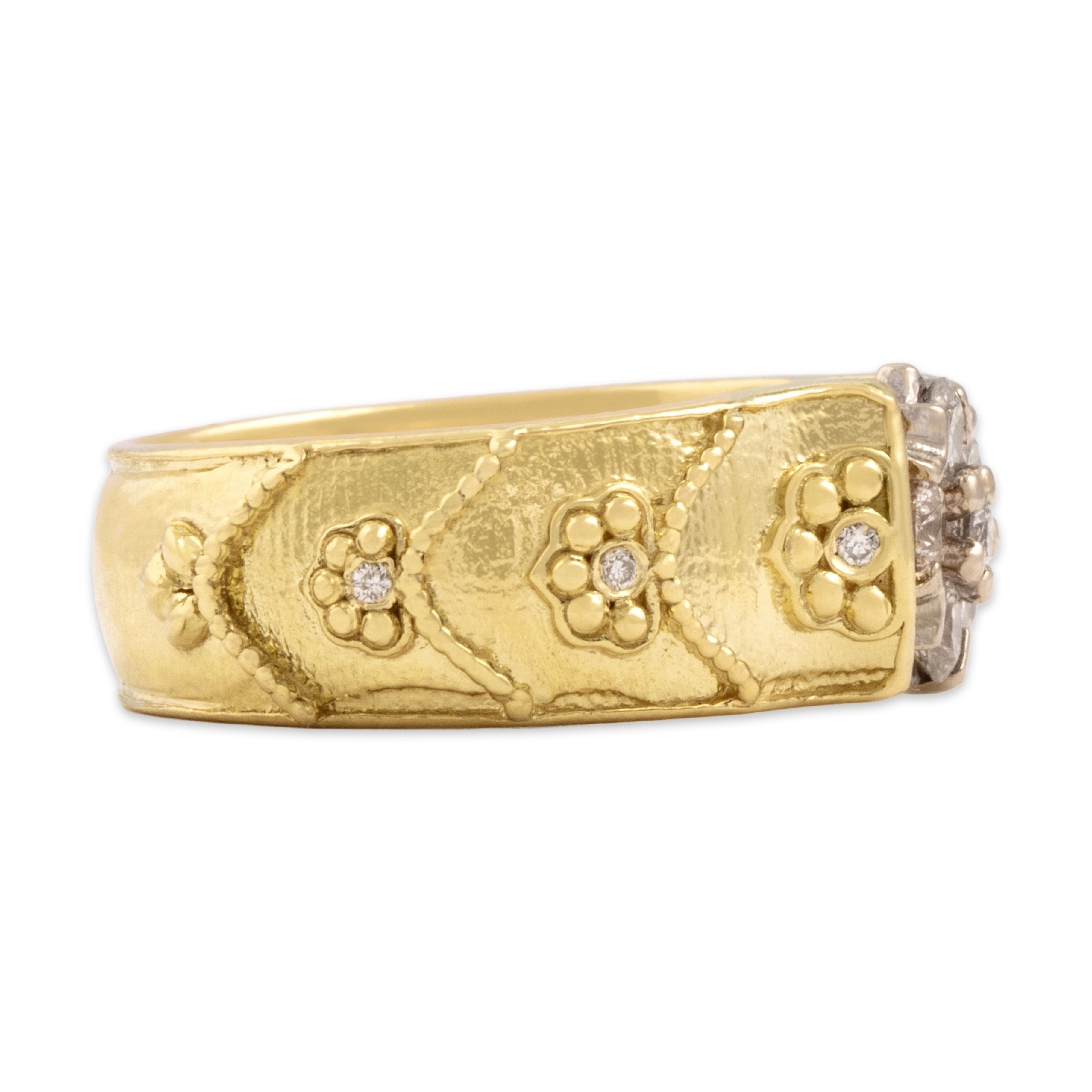 Estate Stambolian 18k Yellow & White Gold Diamond Heart-Detail Ring - Side view