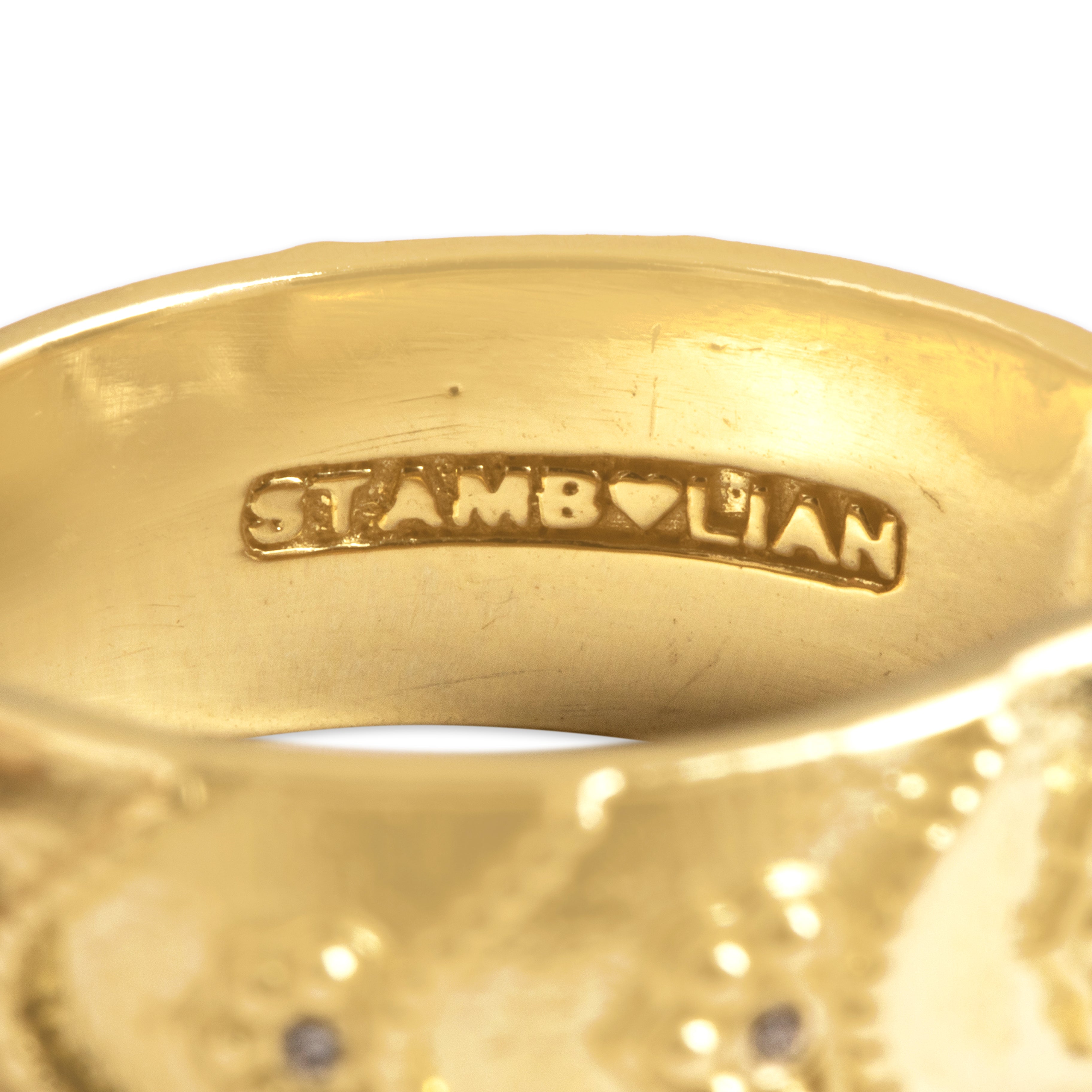 Estate Stambolian 18k Yellow & White Gold Diamond Heart-Detail Ring - Hallmark view