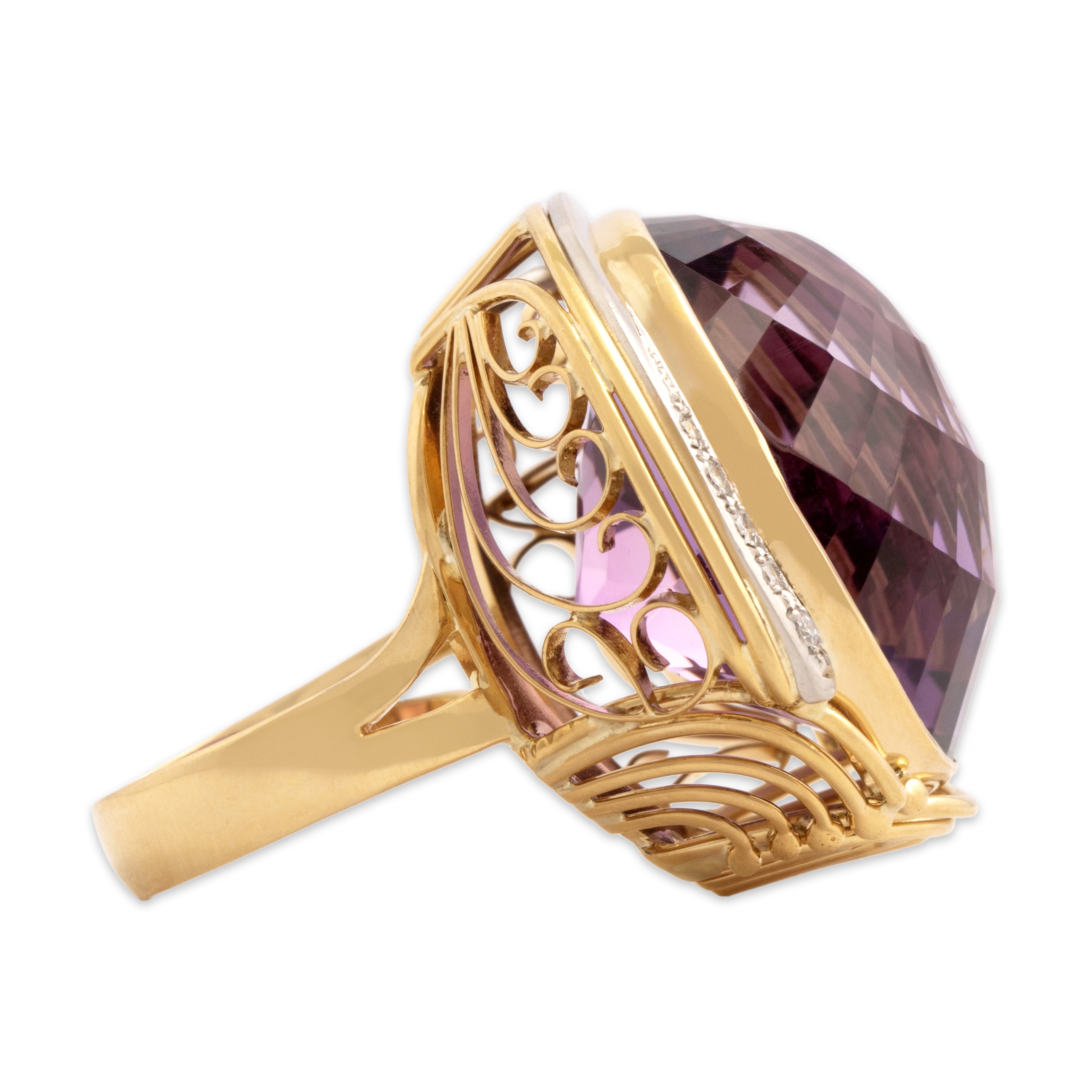Vintage 18k Yellow Gold & Platinum [Custom Carat] Oversized Glittering Disco Ball Cocktail Ring - Side view