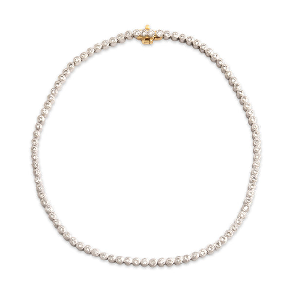 Vintage Platinum & 18k Yellow Gold 1cttw Diamond Dainty Round Tennis Bracelet - Close-up view