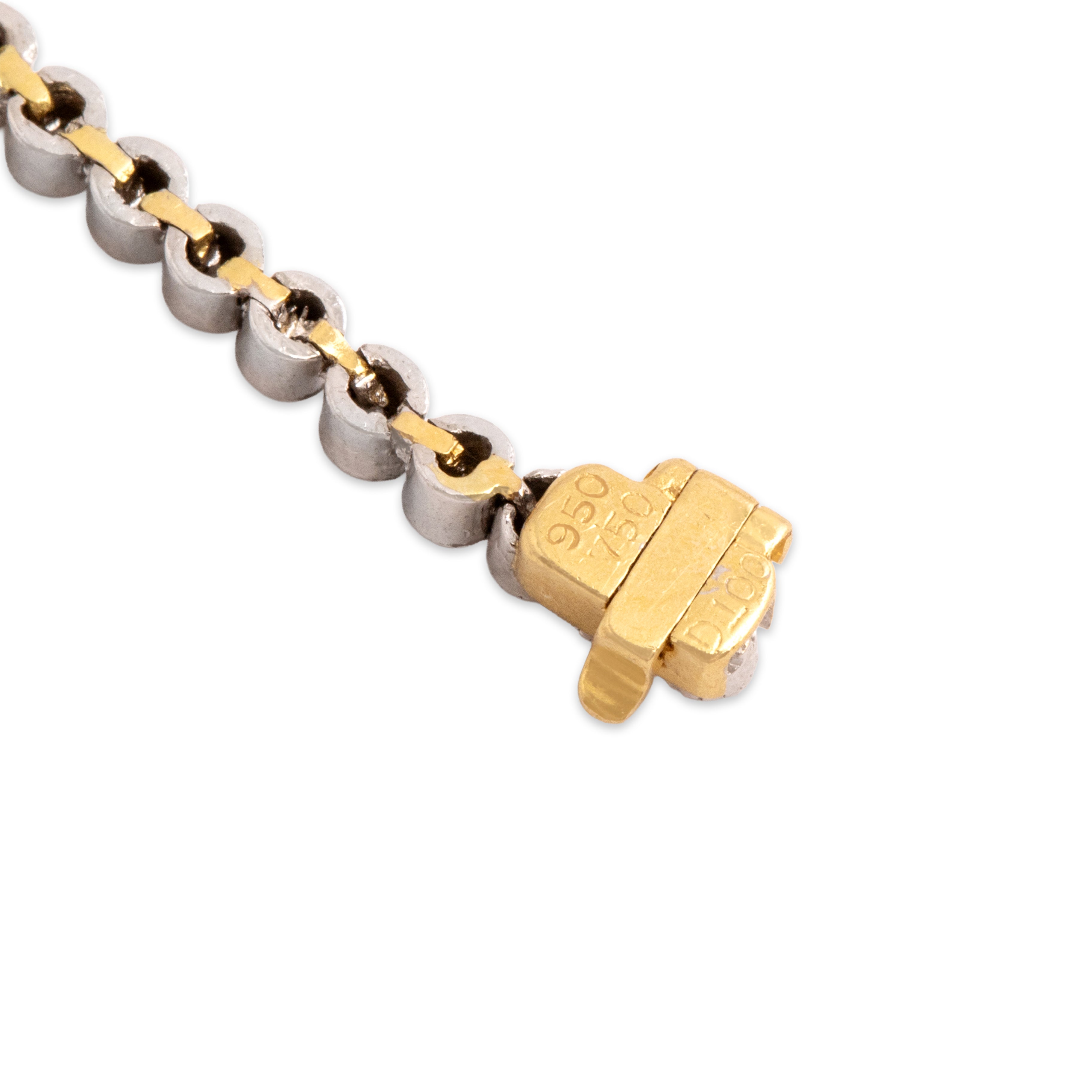 Vintage Platinum & 18k Yellow Gold [Custom Carat] Dainty Tennis Bracelet - Hallmark view