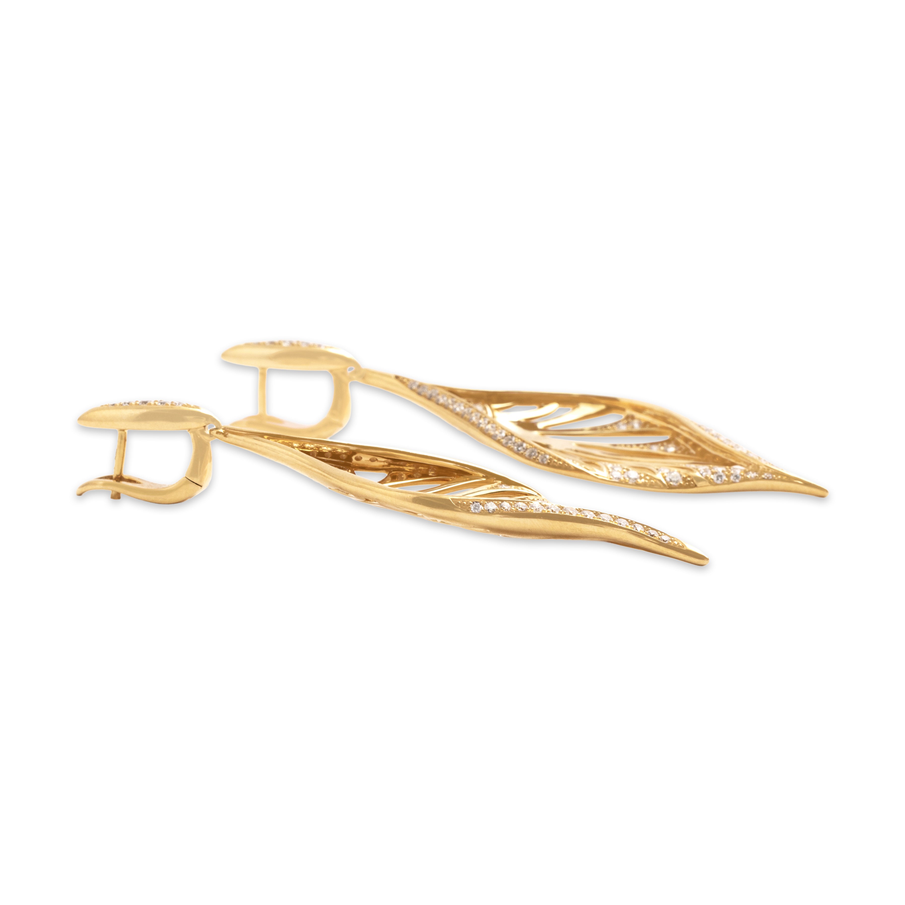 Estate Kat Florence 18k Yellow Gold 1.24cttw Diamond Exceptional Long Dangle Earrings