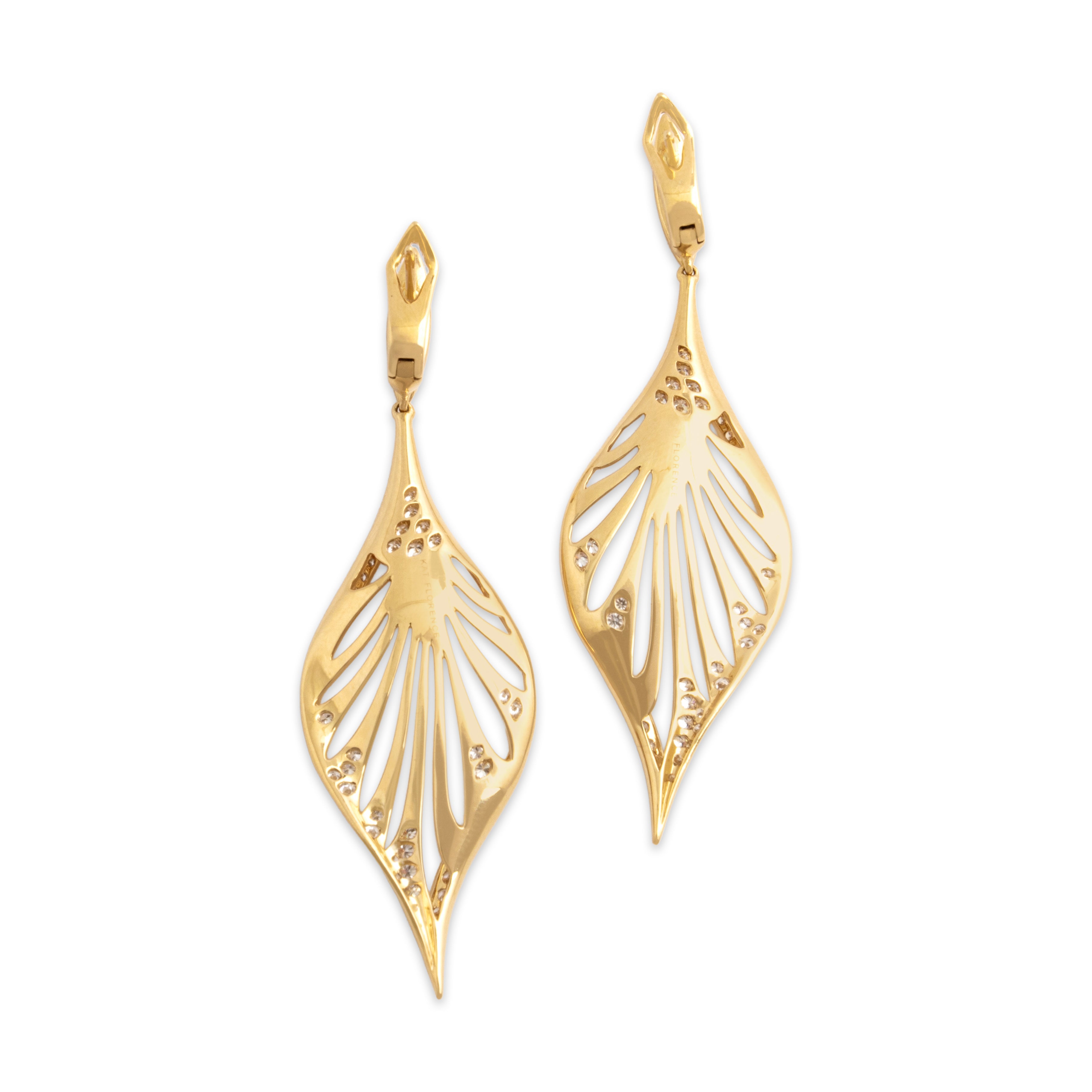 Estate Kat Florence 18k Yellow Gold 1.24cttw Diamond Exceptional Long Dangle Earrings