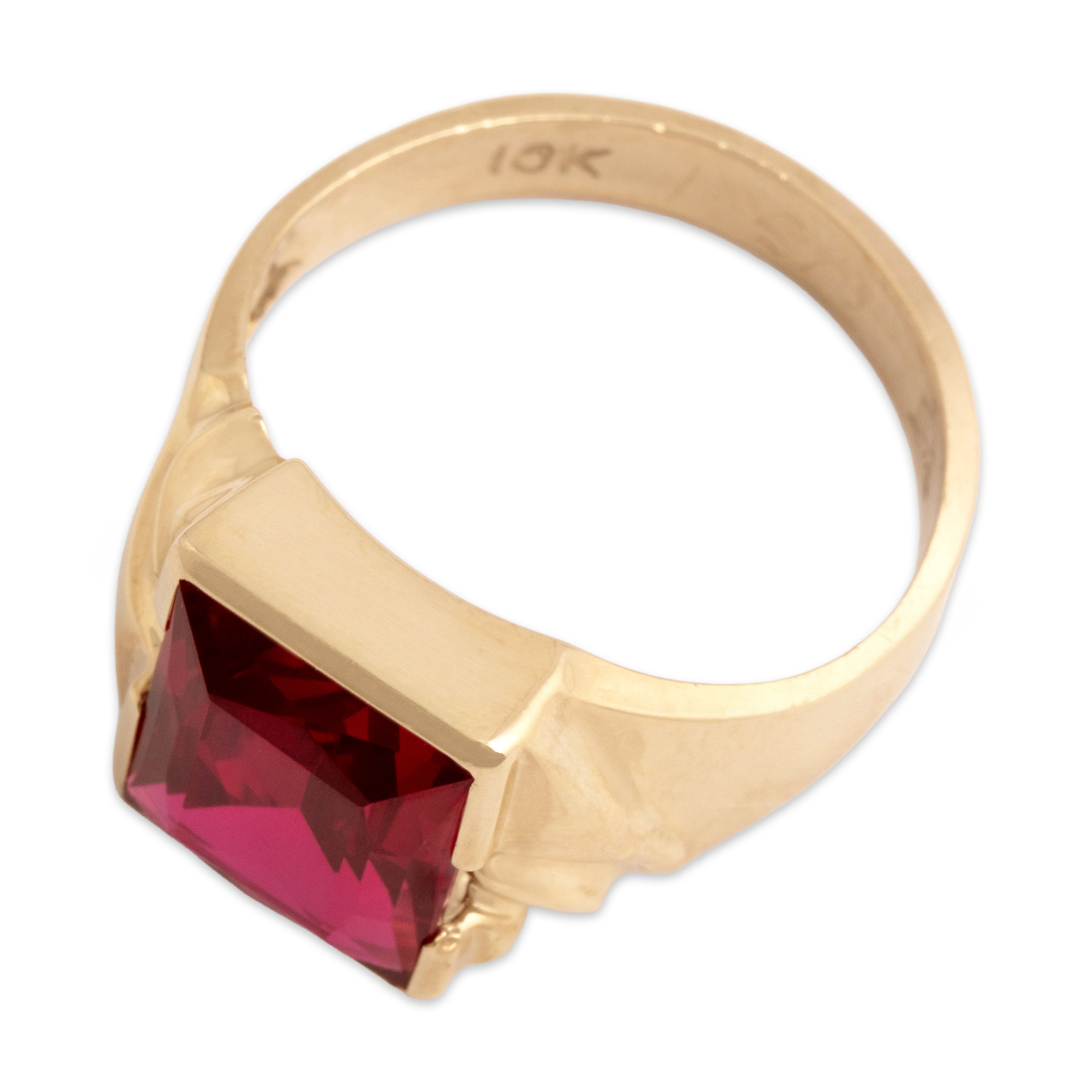 Vintage 10k Yellow Gold 6.72ct Synthetic Ruby Vibrant Rectangular Ring - Overall view