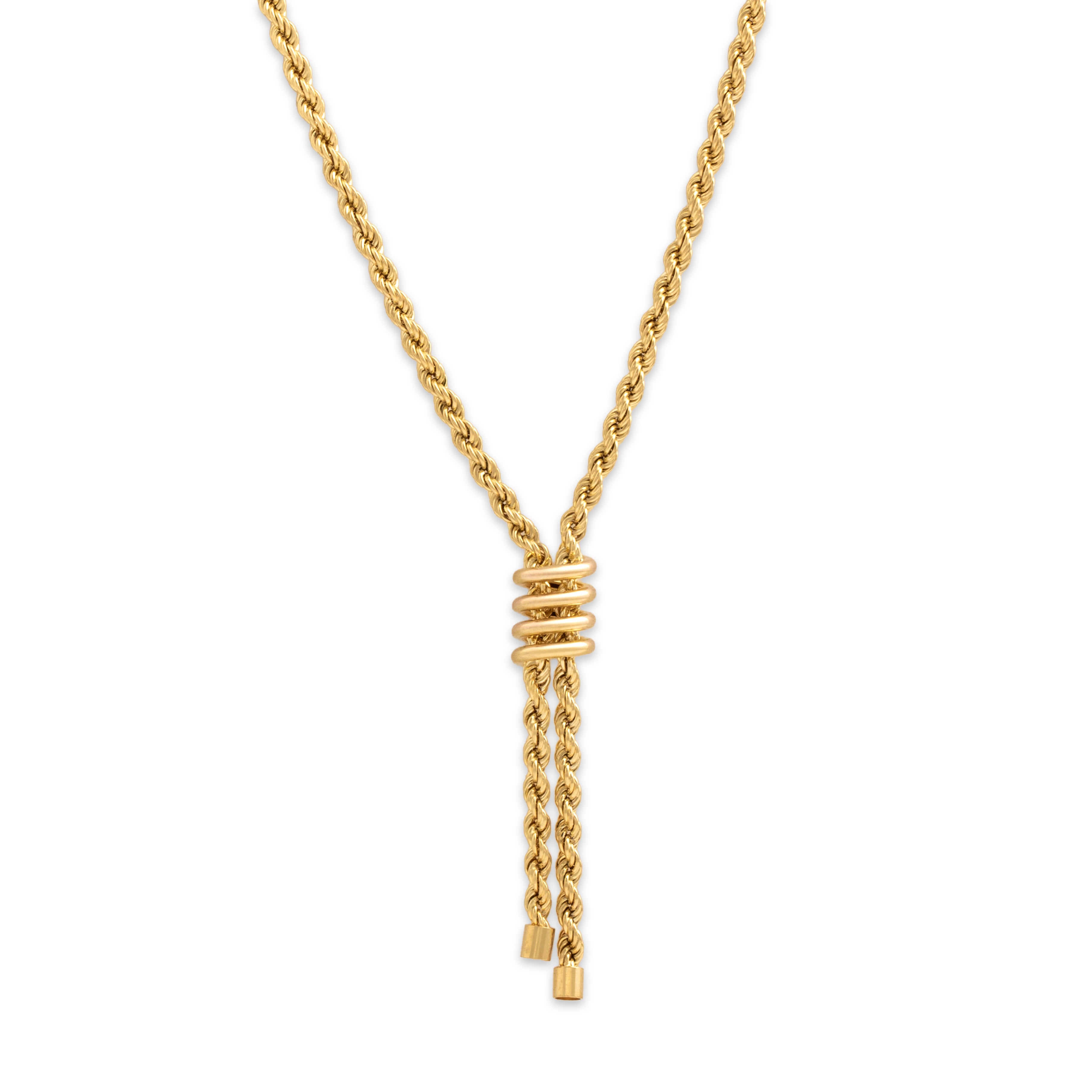 Vintage 14k Yellow Gold Spiraling Rope Chain Lariat Necklace - Close-up view