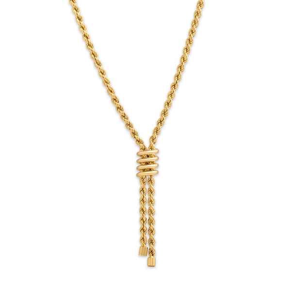 Vintage 14k Yellow Gold Spiraling Rope Chain Lariat Necklace 20