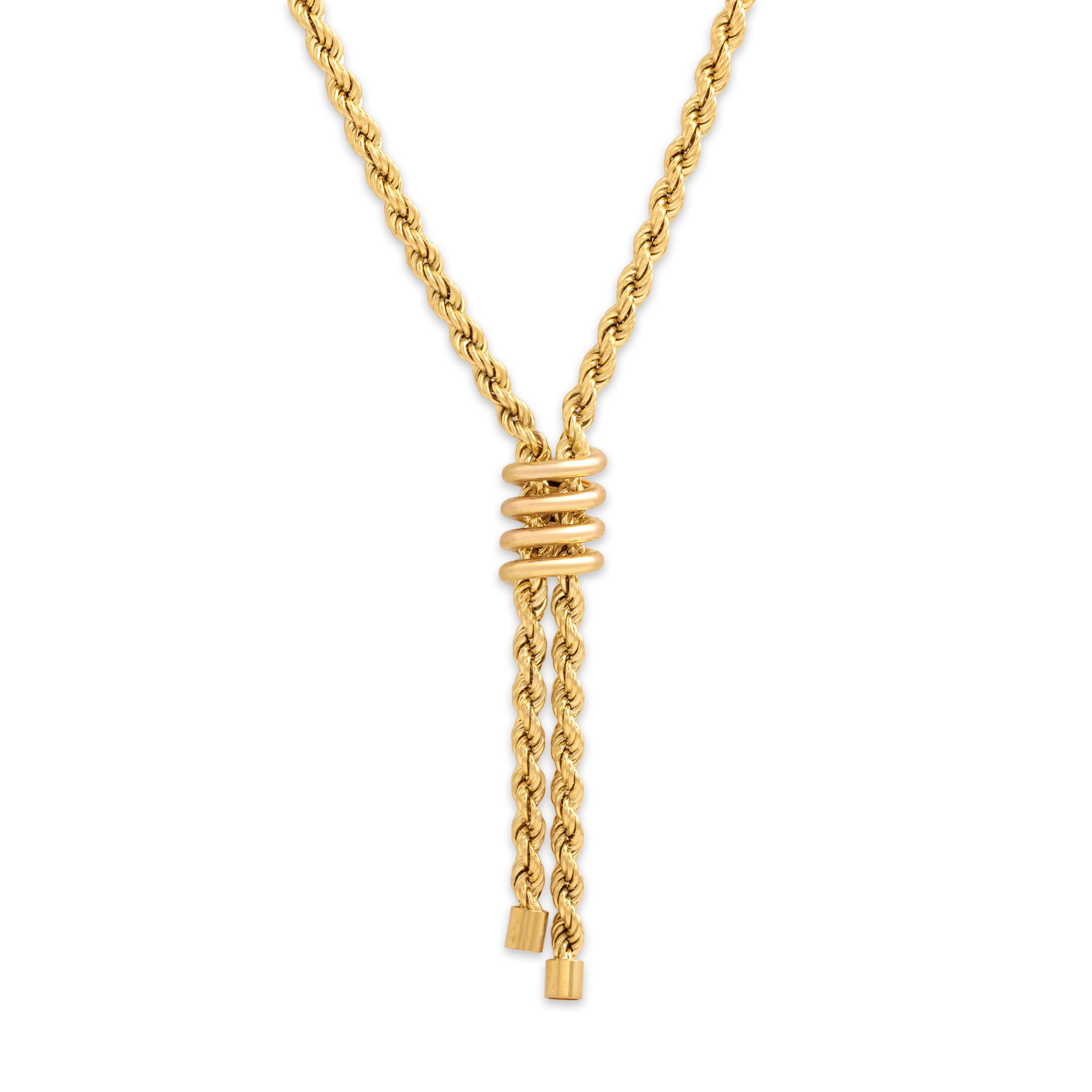 Vintage 14k Yellow Gold Spiraling Rope Chain Lariat Necklace - detail view #1