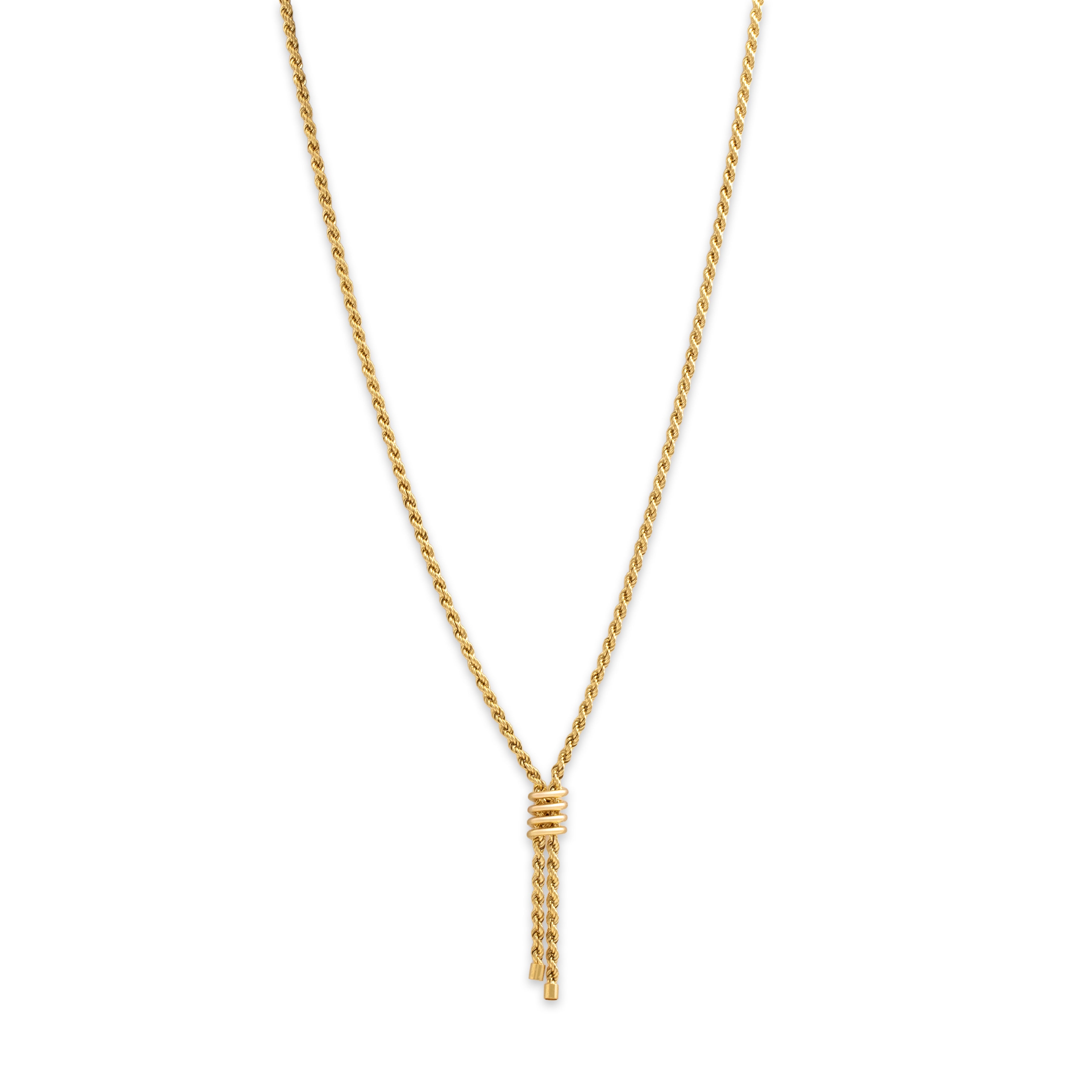 Vintage 14k Yellow Gold Spiraling Rope Chain Lariat Necklace - detail view #2