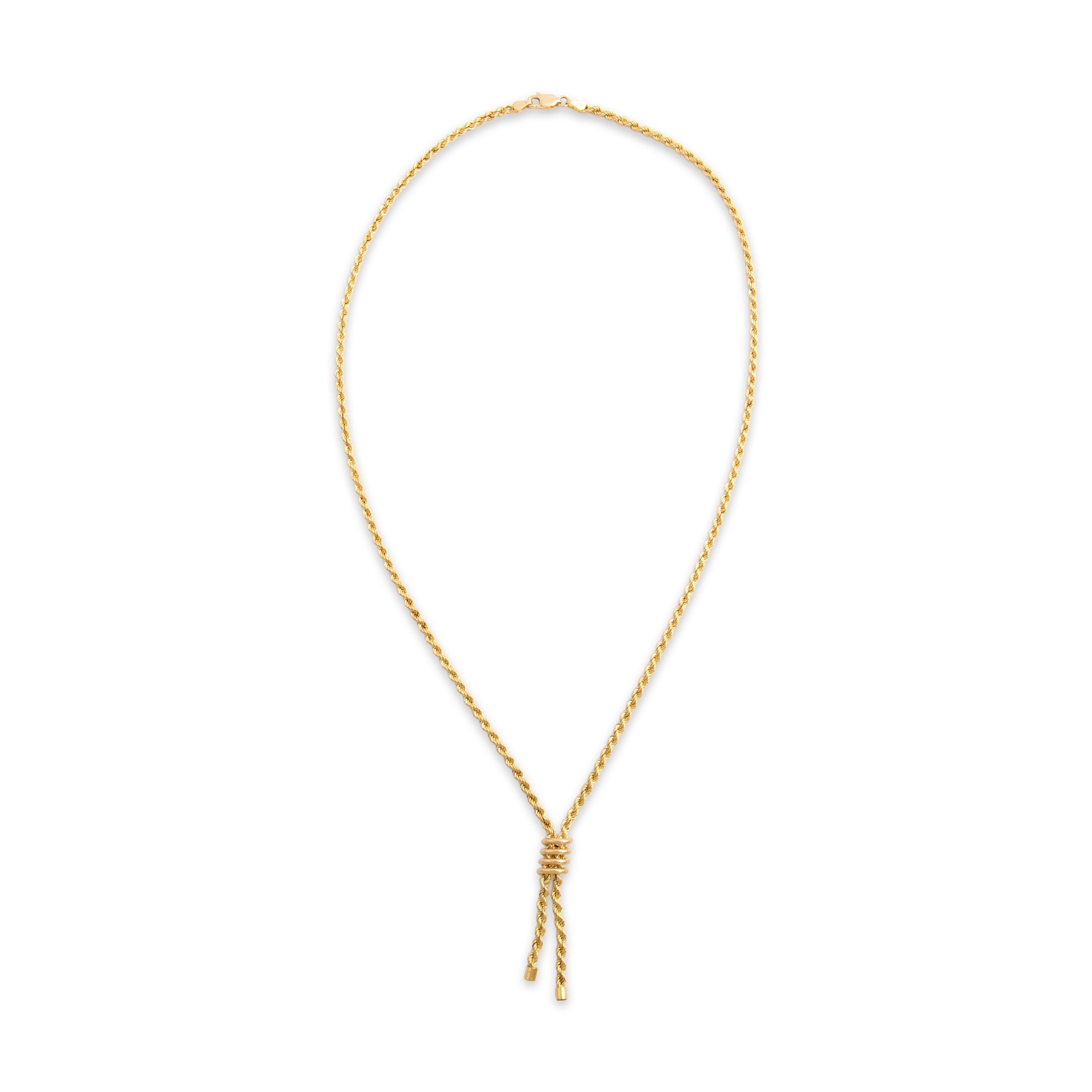 Vintage 14k Yellow Gold Spiraling Rope Chain Lariat Necklace - Overall view