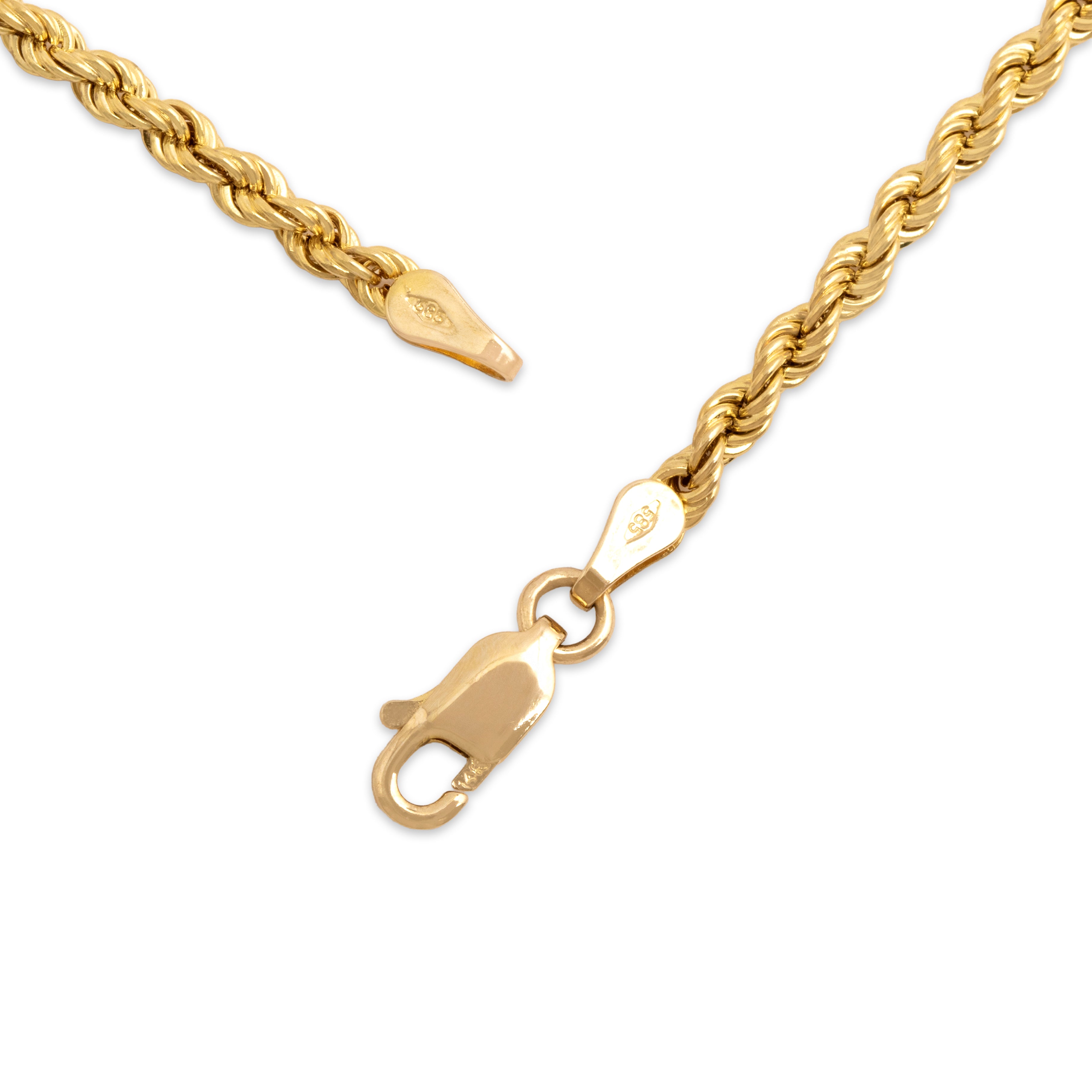Vintage 14k Yellow Gold Spiraling Rope Chain Lariat Necklace - clasp view