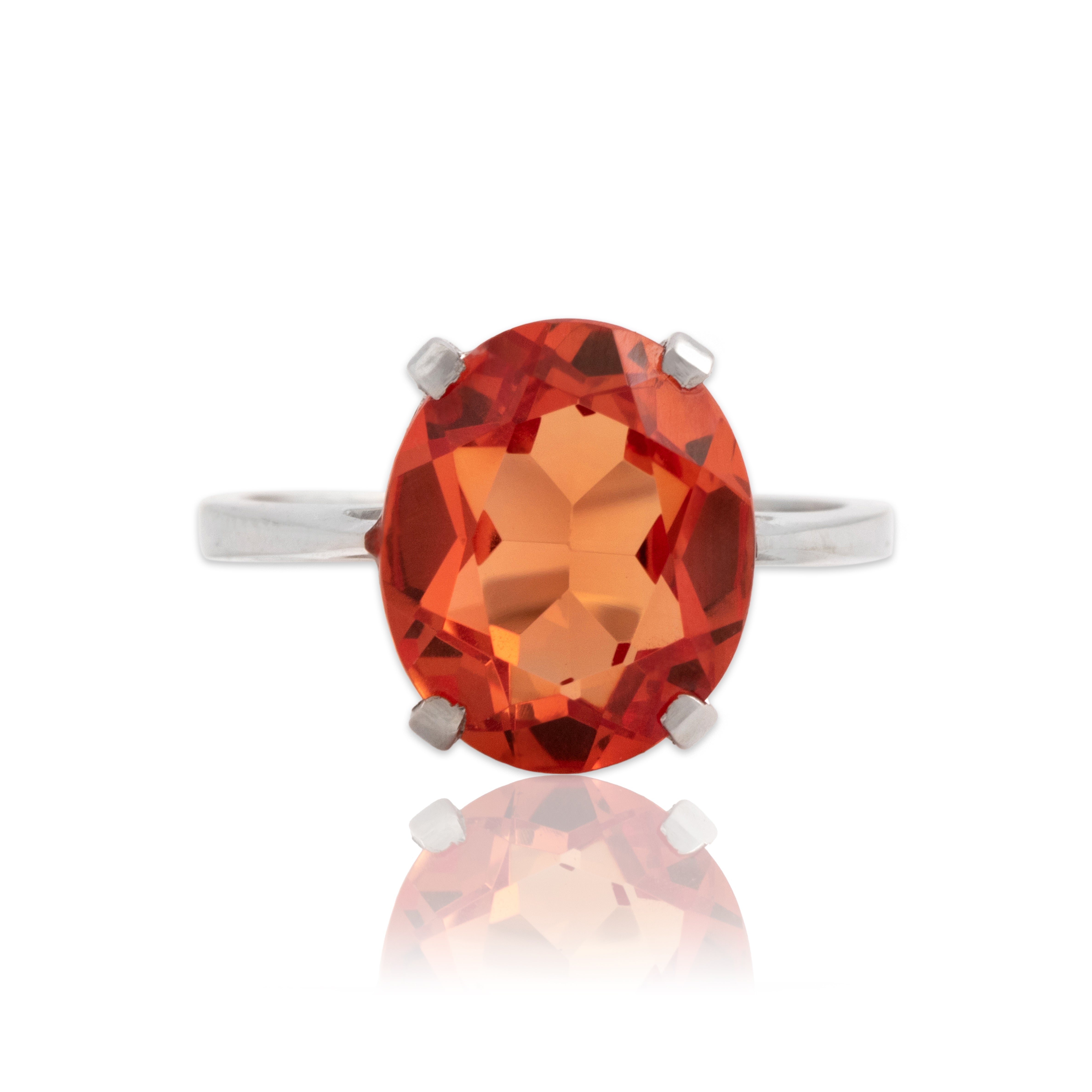 Vintage 10k White Gold 4.76ct Orange Synthetic Sapphire Bright Fiery Oval Solitaire Ring - Close-up view
