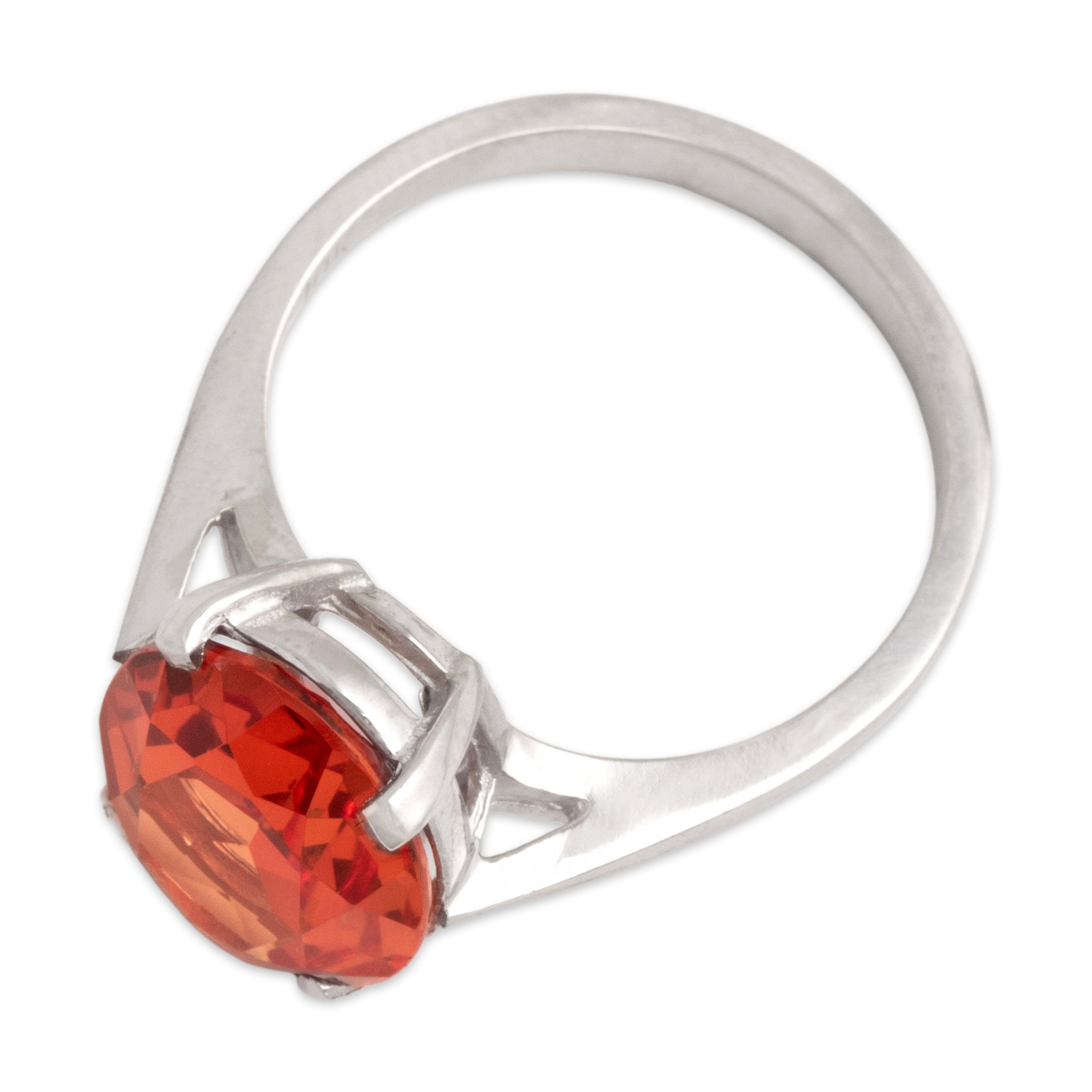 Vintage 10k White Gold 4.76ct Orange Synthetic Sapphire Bright Fiery Oval Solitaire Ring - Overall view