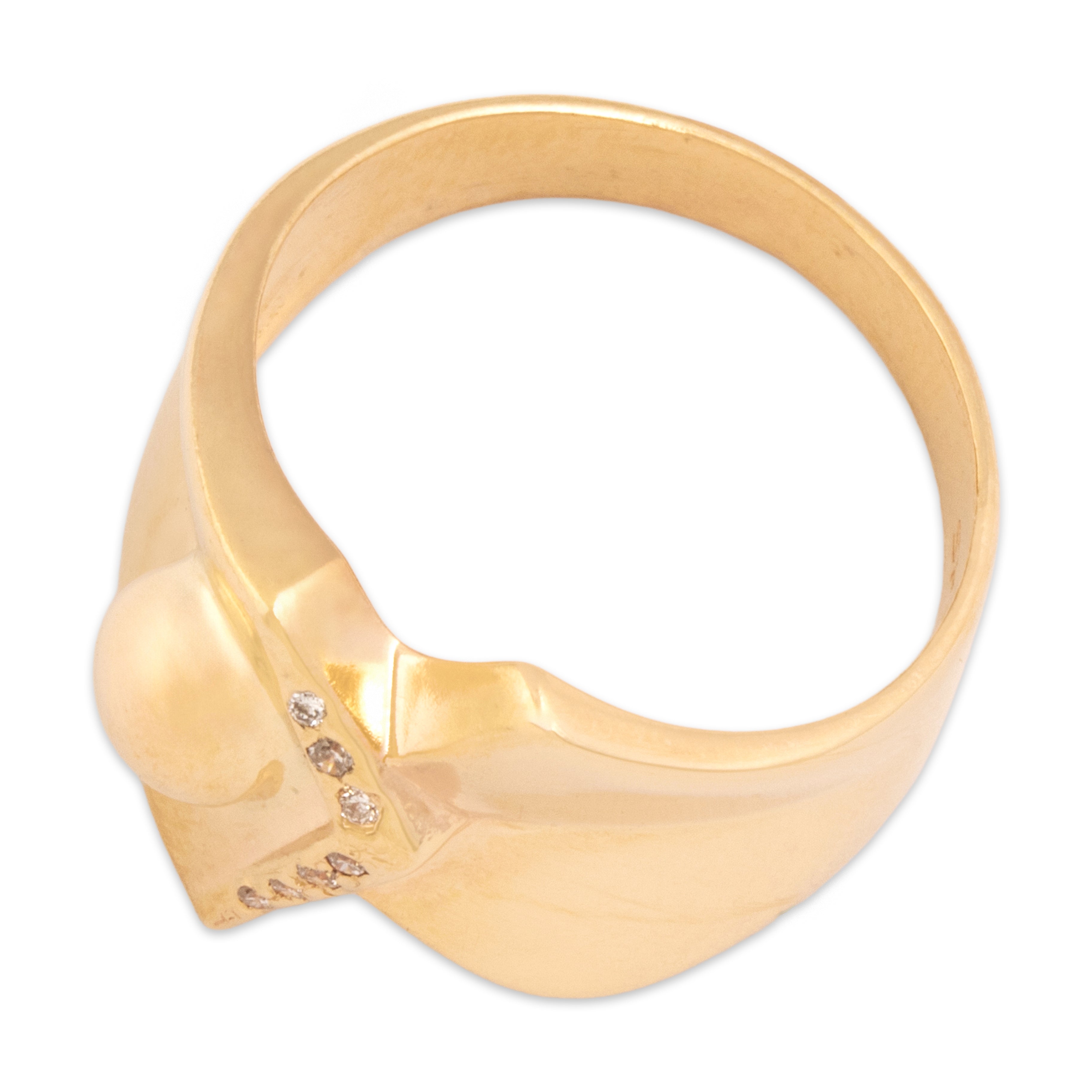 Vintage 14k Yellow Gold Diamond Dimensional Foldover Ring 6.25