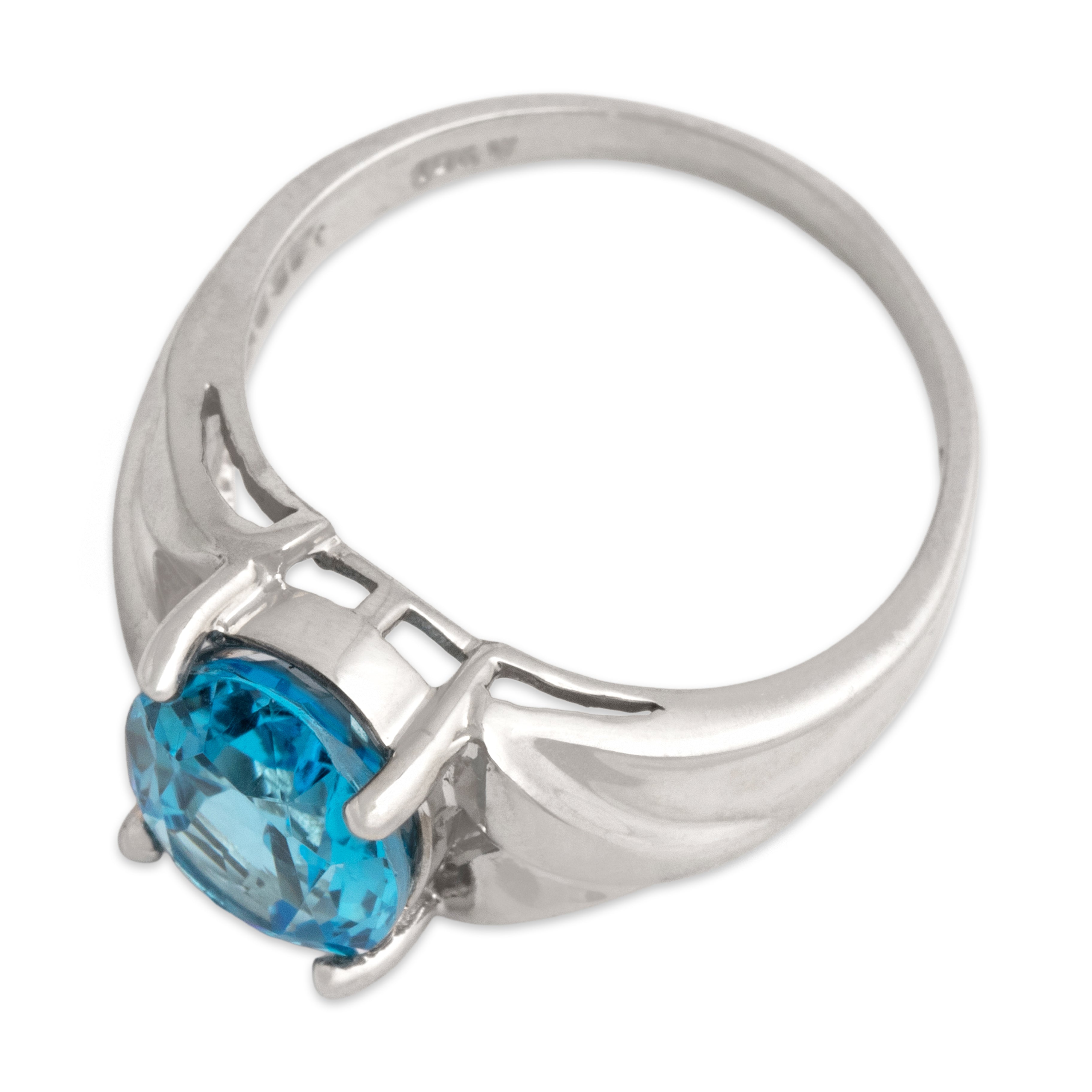 Vintage 10k White Gold 3.08ct Blue Topaz Vivid Oval Solitaire Ring - Overall view