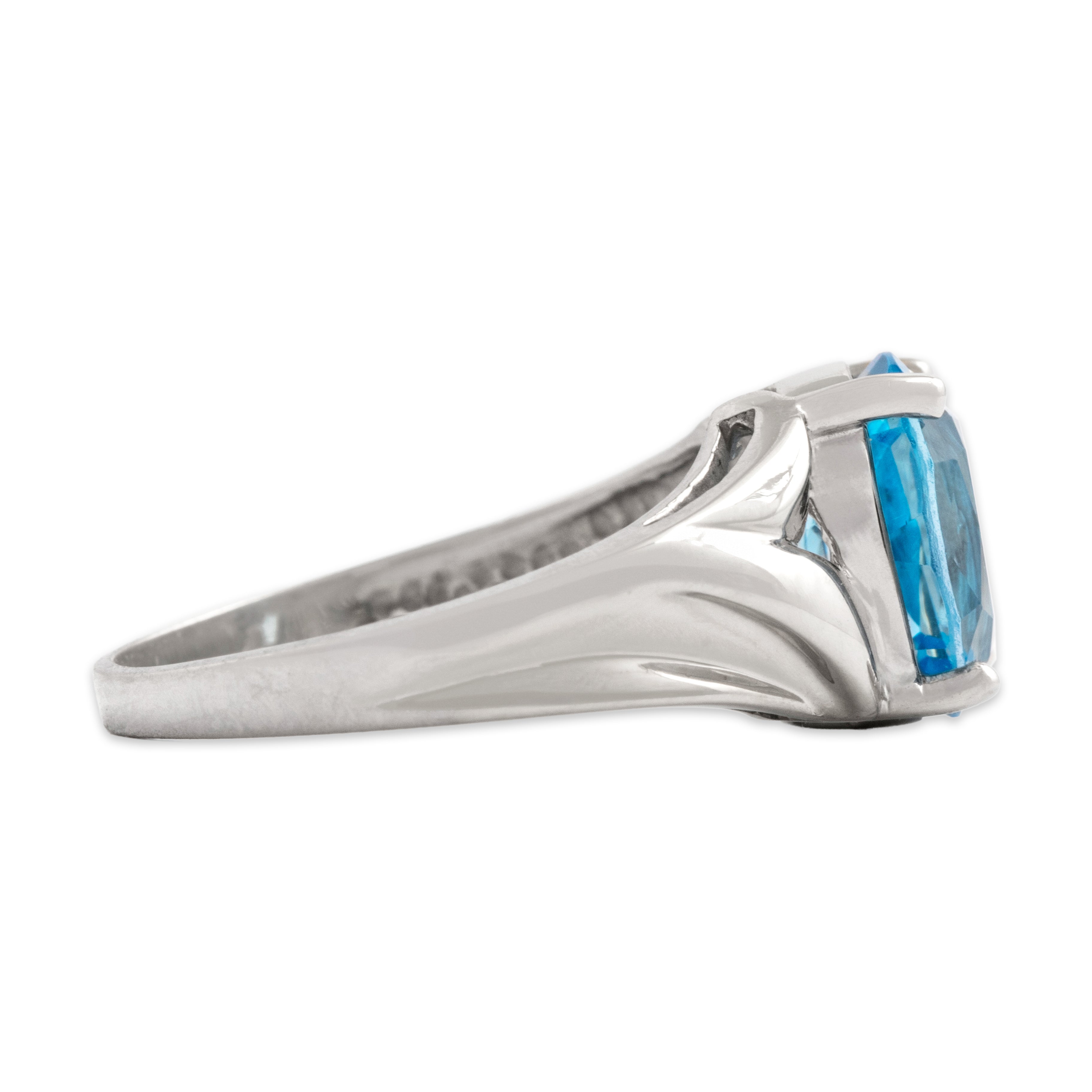 Vintage 10k White Gold 3.08ct Blue Topaz Vivid Oval Solitaire Ring - Side view