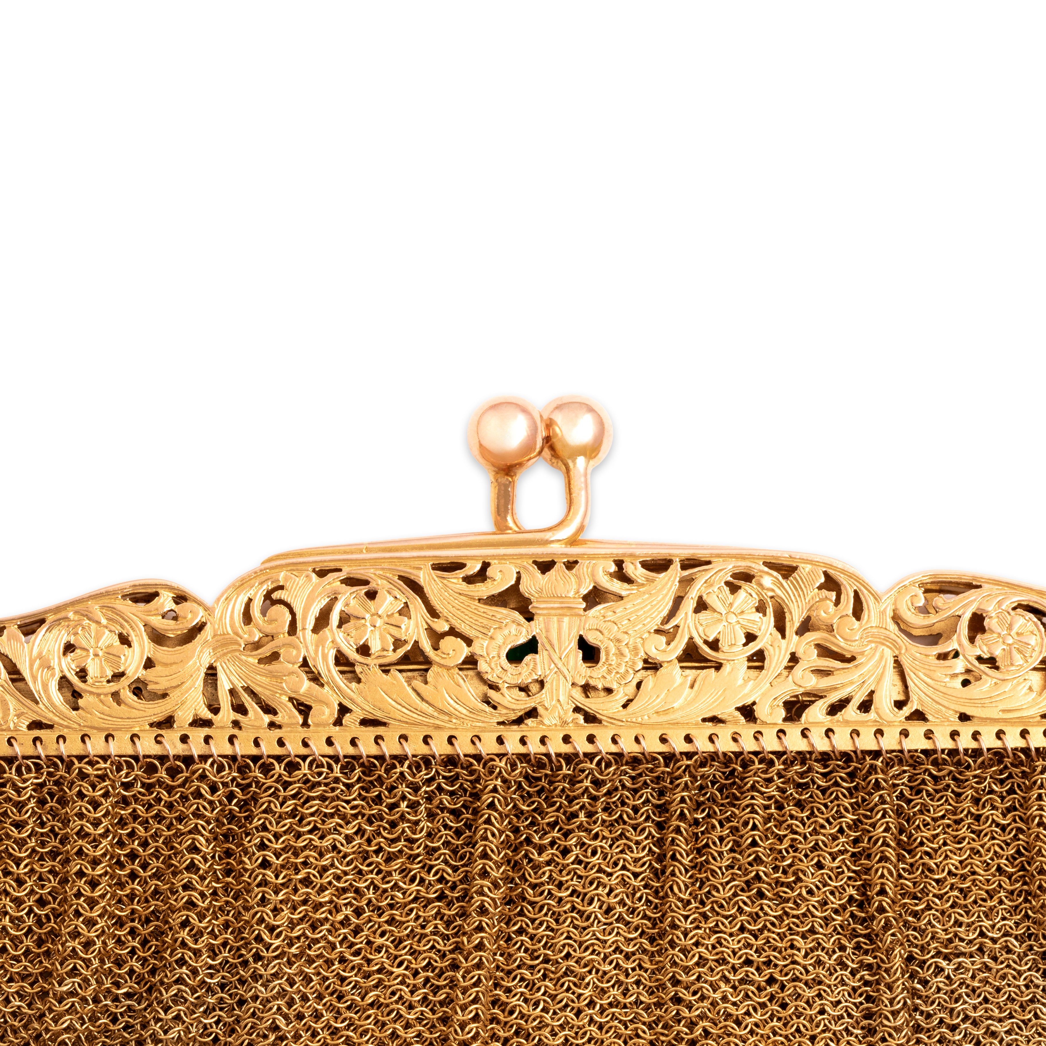 Antique 18k Yellow Gold 2.56cttw Emerald .86cttw Old Mine Cut Diamond Mesh Purse Apparel & Accessories - detail view #3