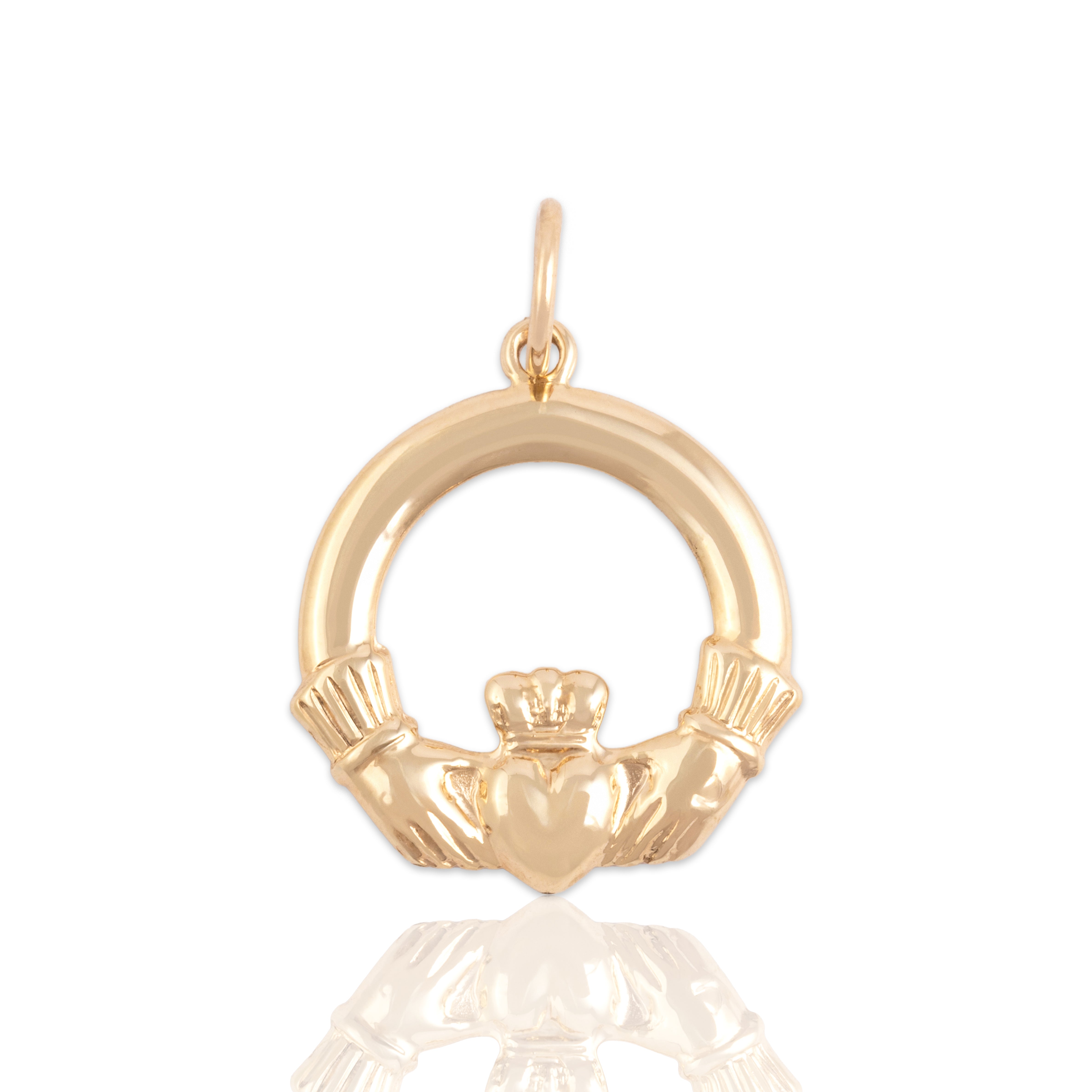 Vintage Irish Lightweight 10k Yellow Gold Gleaming Claddagh Charm / Pendant - Close-up view