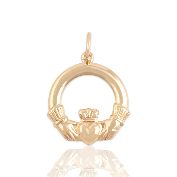 Vintage Irish Lightweight 10k Yellow Gold Gleaming Claddagh Charm / Pendant
