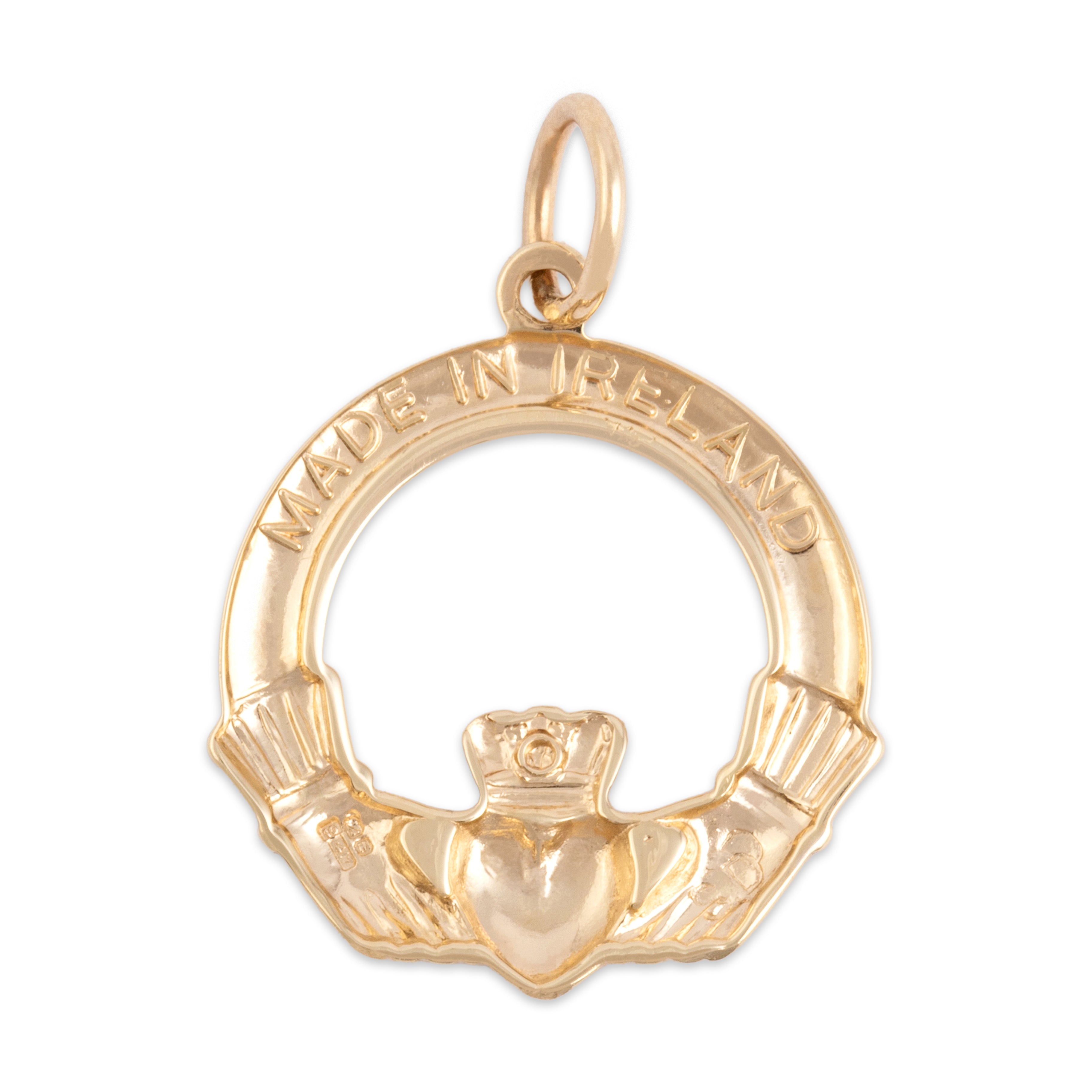 Vintage Irish Lightweight 10k Yellow Gold Gleaming Claddagh Charm / Pendant - Back view