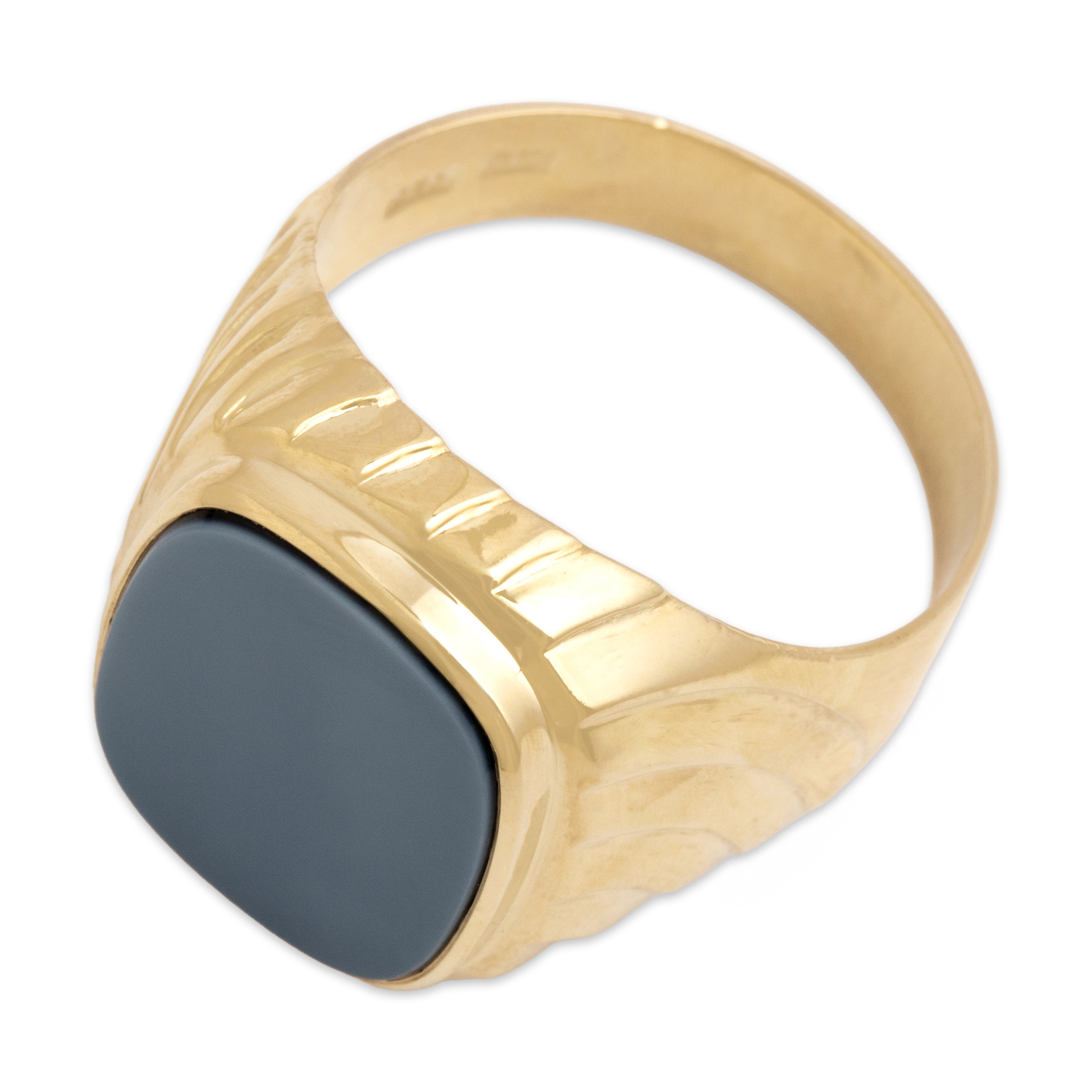 Vintage 14k Yellow Gold 3.55ct Banded Agate Bold Ribbed Rectangle Ring - Overall view