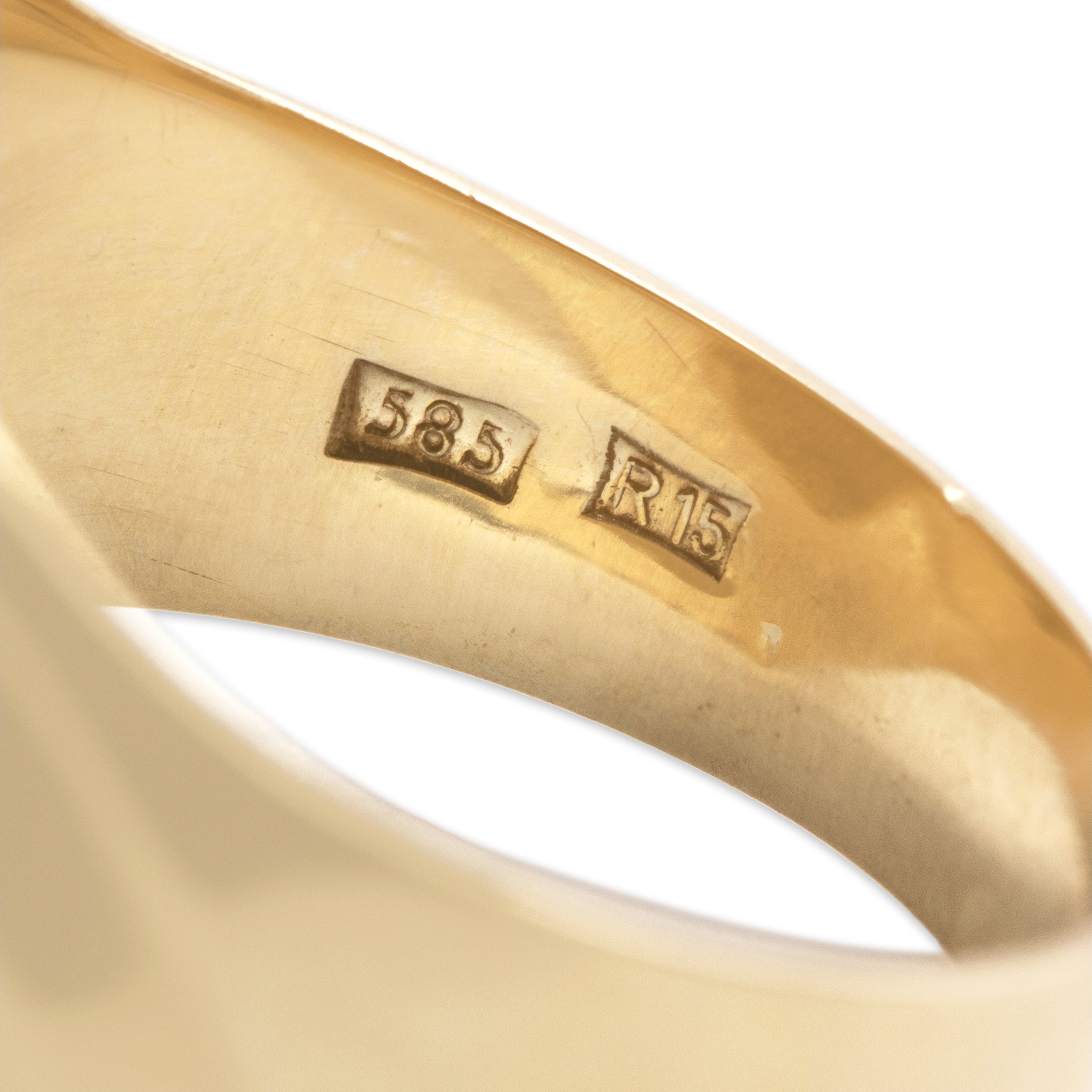 Vintage 14k Yellow Gold 3.55ct Banded Agate Bold Ribbed Rectangle Ring - Hallmark view