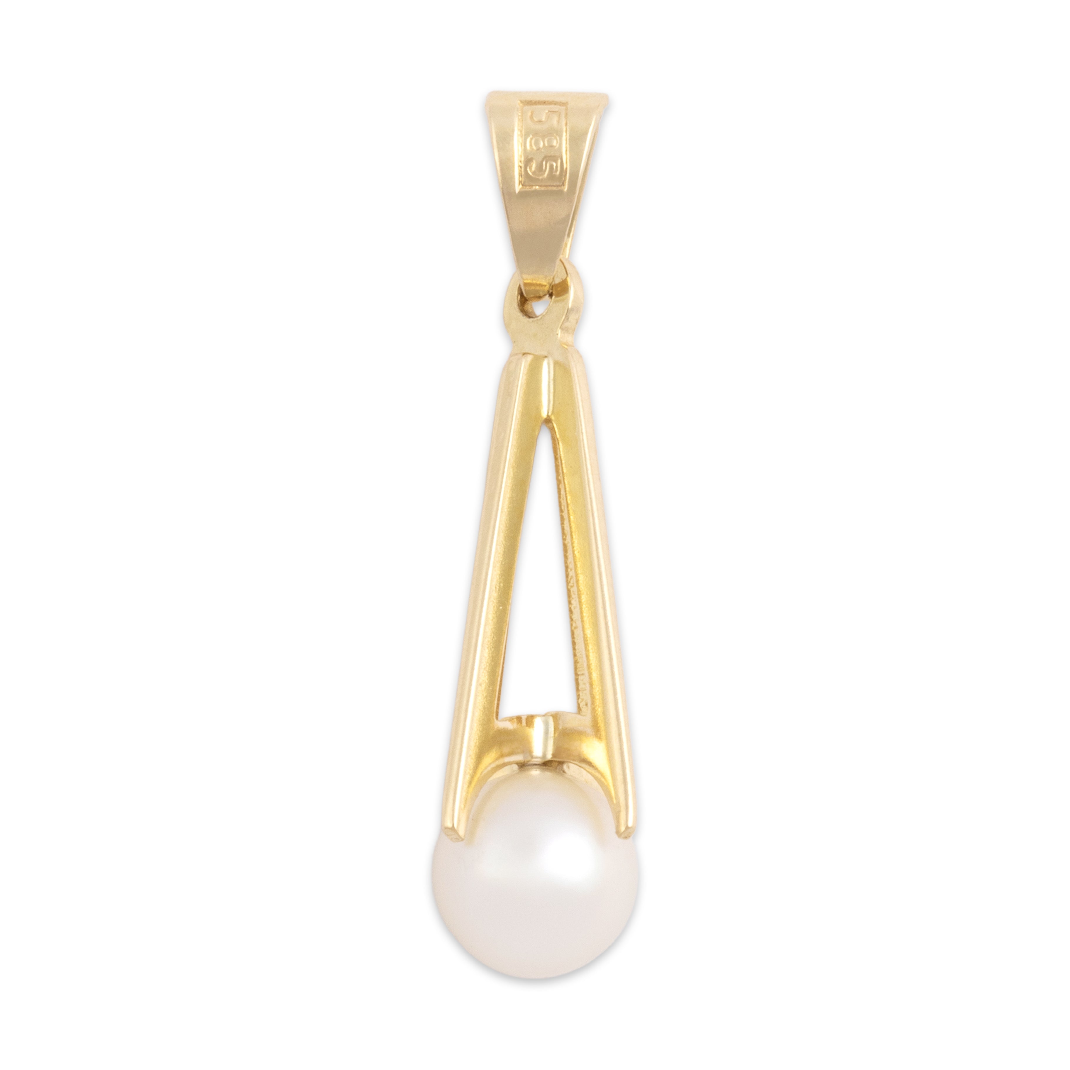Vintage 14k Yellow Gold Pearl Geometric Tower Charm / Pendant - Back view