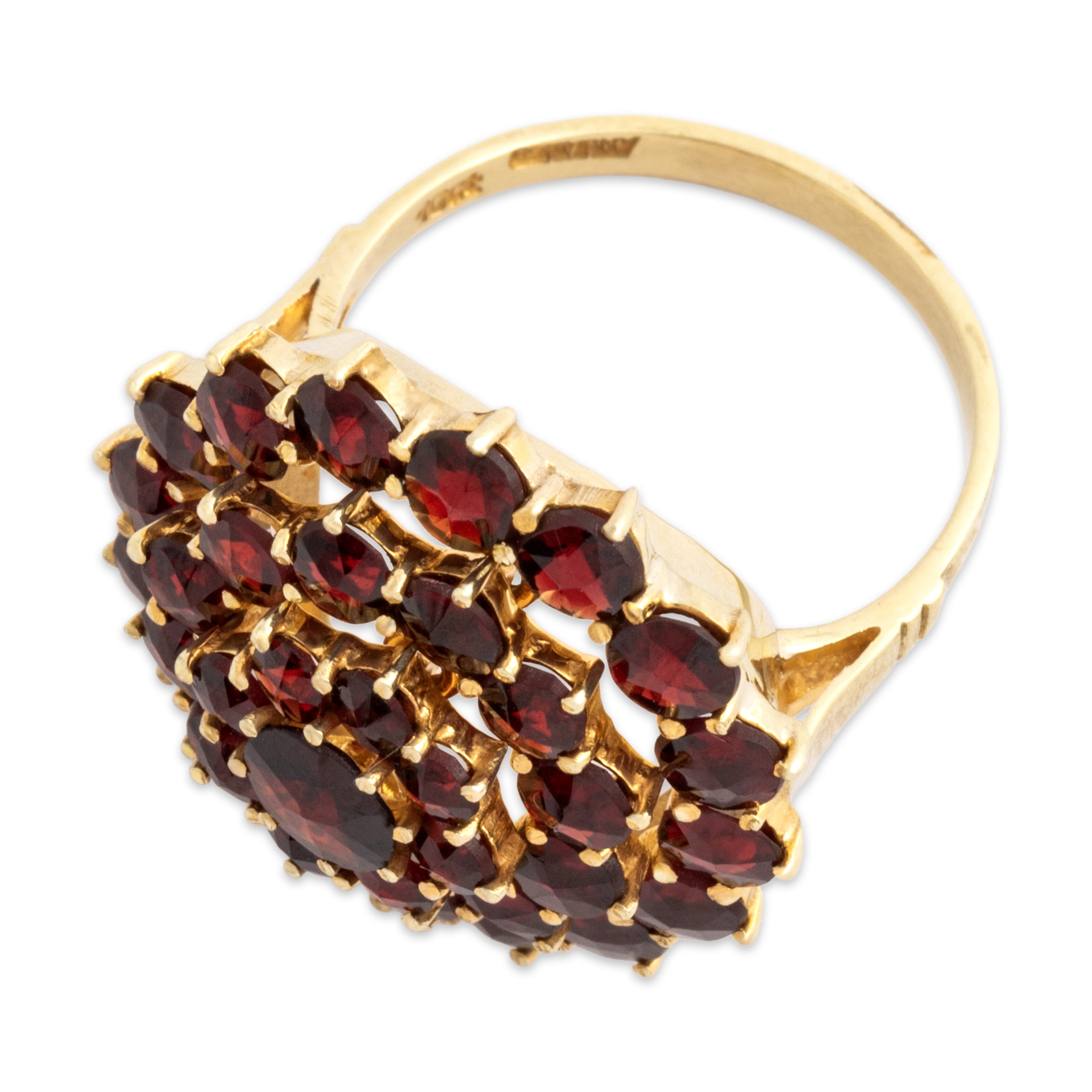 Vintage German Large 10k Yellow Gold 4.16cttw Garnet Striking Round Stack Ring - Overall view
