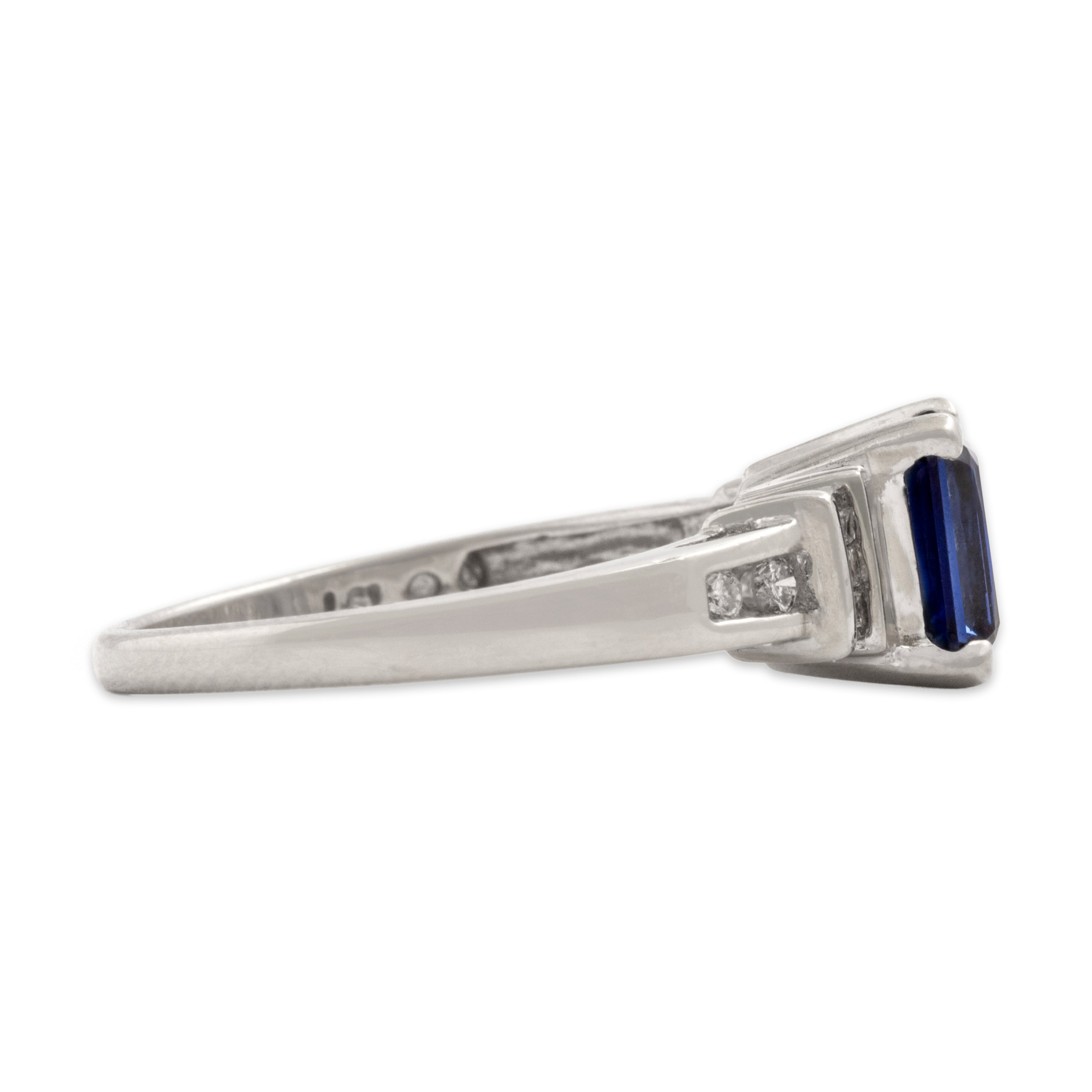 Vintage 14k White Gold 1.42ct Blue Synthetic Sapphire Natural Diamond Striking Dual Channel Shoulder Ring - Side view