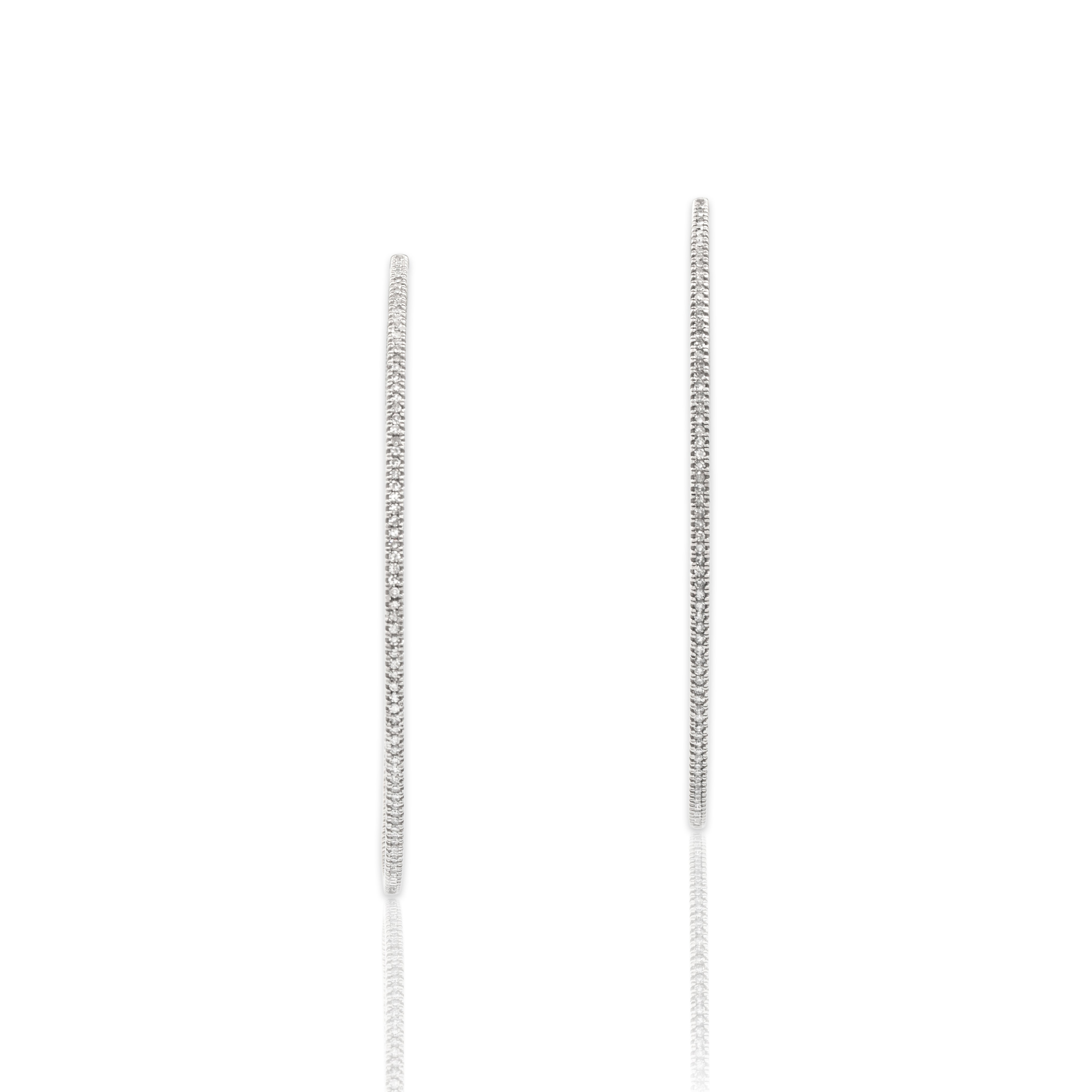 Estate 14k White Gold 1.55cttw Diamond Oversized Glittering Inside-Out Hoop Earrings - Close-up view