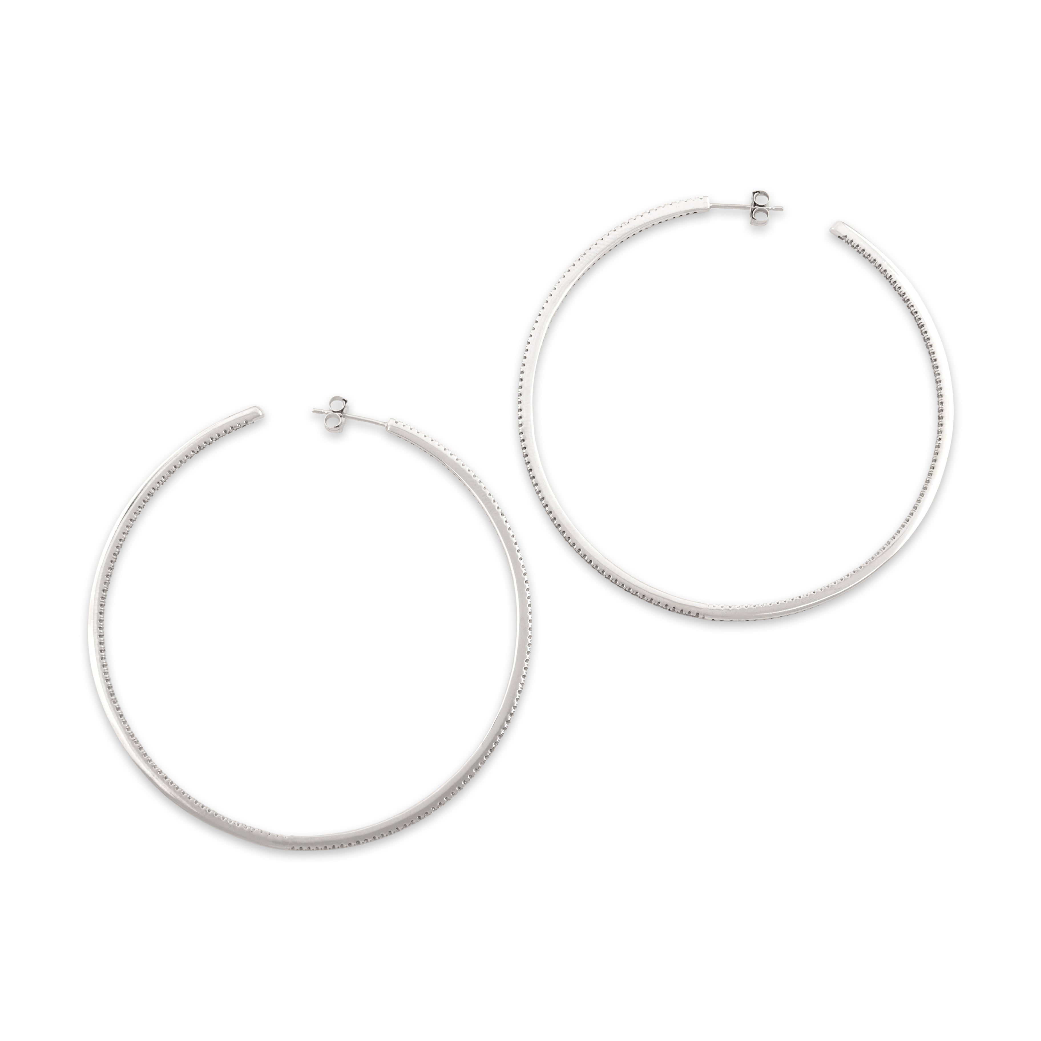 Estate 14k White Gold 1.55cttw Diamond Oversized Glittering Inside-Out Hoop Earrings - Overall view