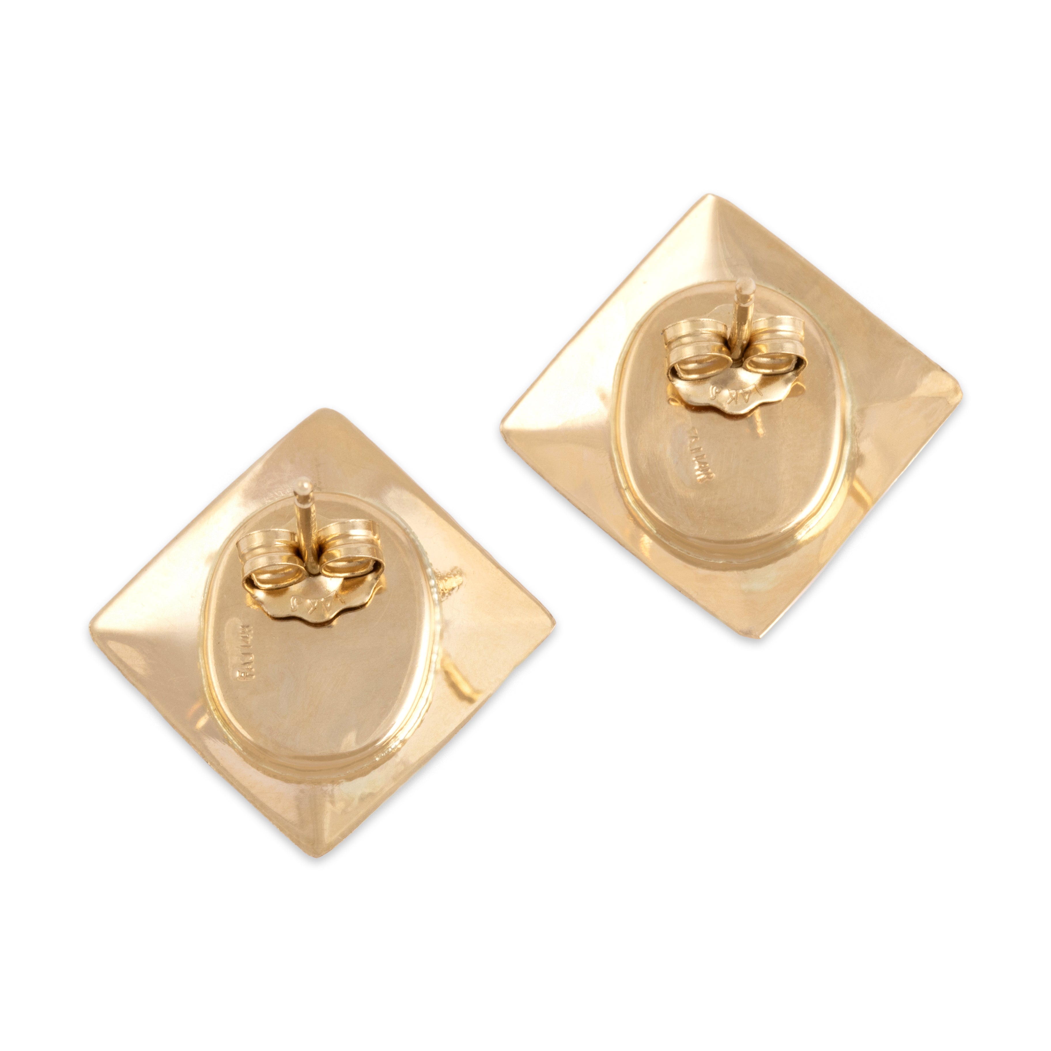 Vintage 14k Yellow Gold 1.83cttw Onyx Brushed Kite Cabochon Stud Earrings - Back view
