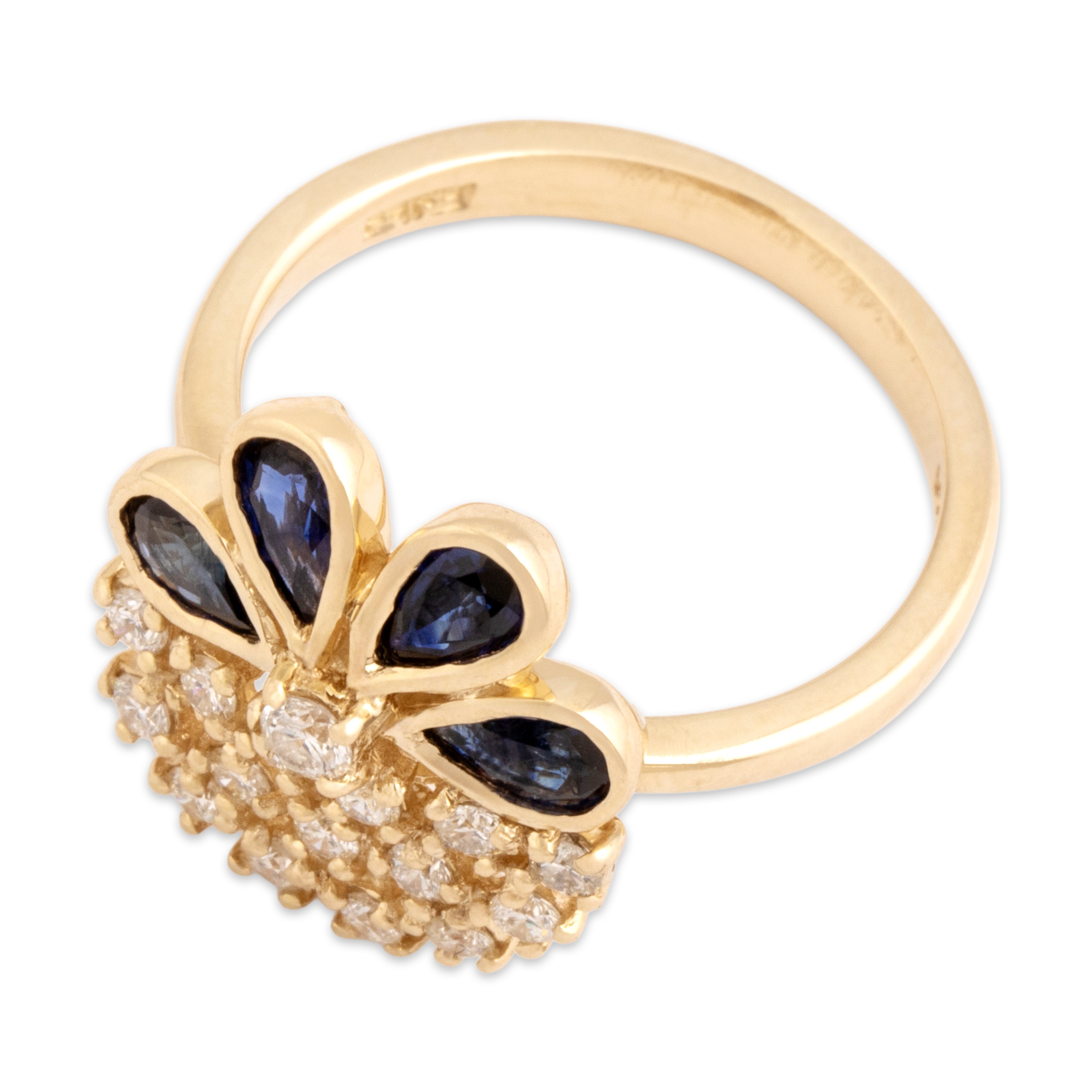 Vintage 14k Yellow Gold .84cttw Blue Sapphire Diamond Multi-Cut Bezel Ring - Overall view