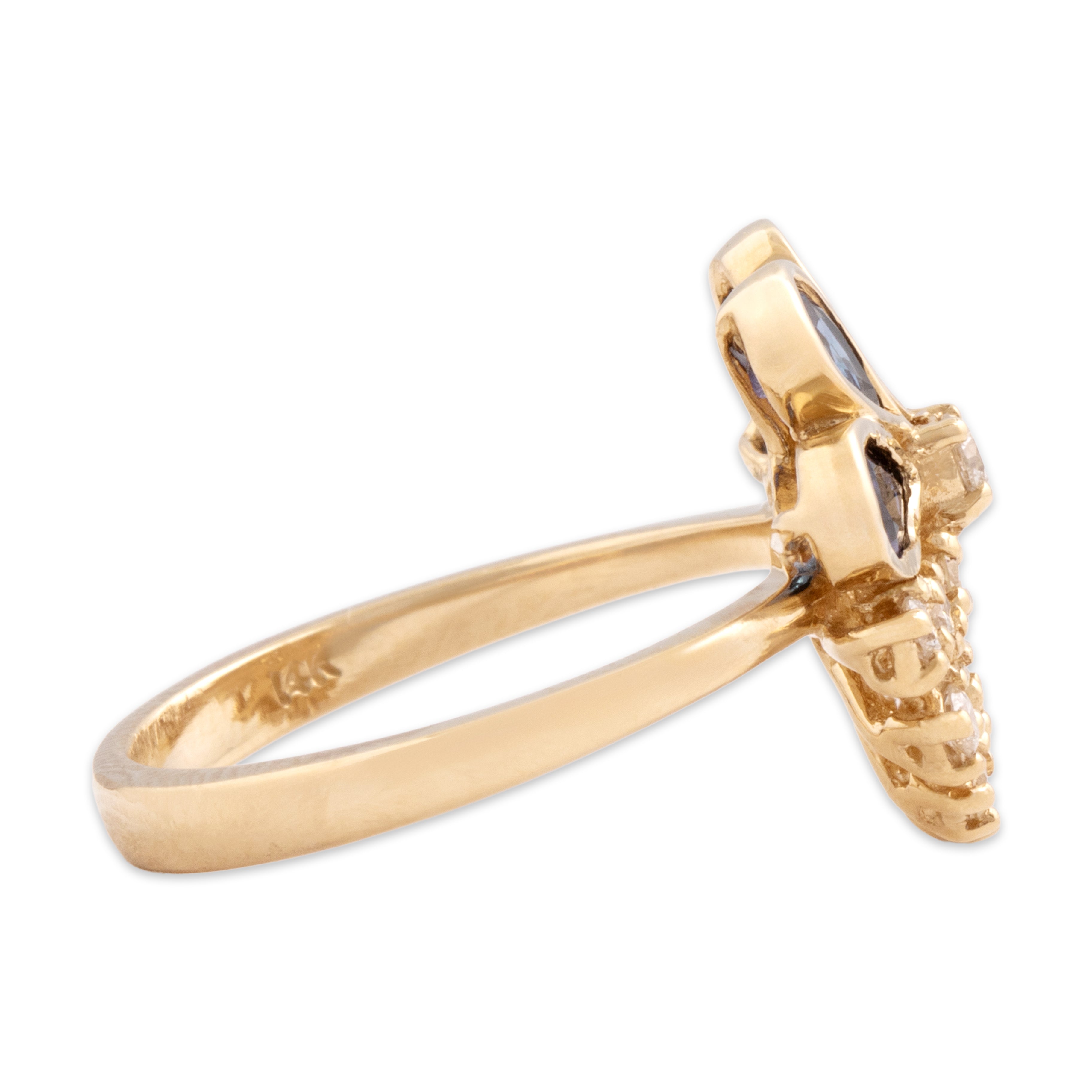 Vintage 14k Yellow Gold .84cttw Blue Sapphire Diamond Multi-Cut Bezel Ring - Side view