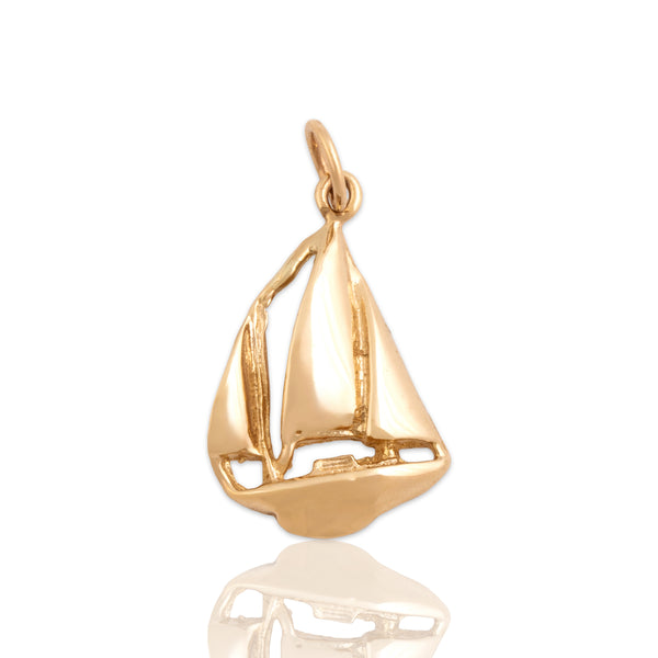 Vintage 14k Yellow Gold Gliding Sail Boat Charm / Pendant