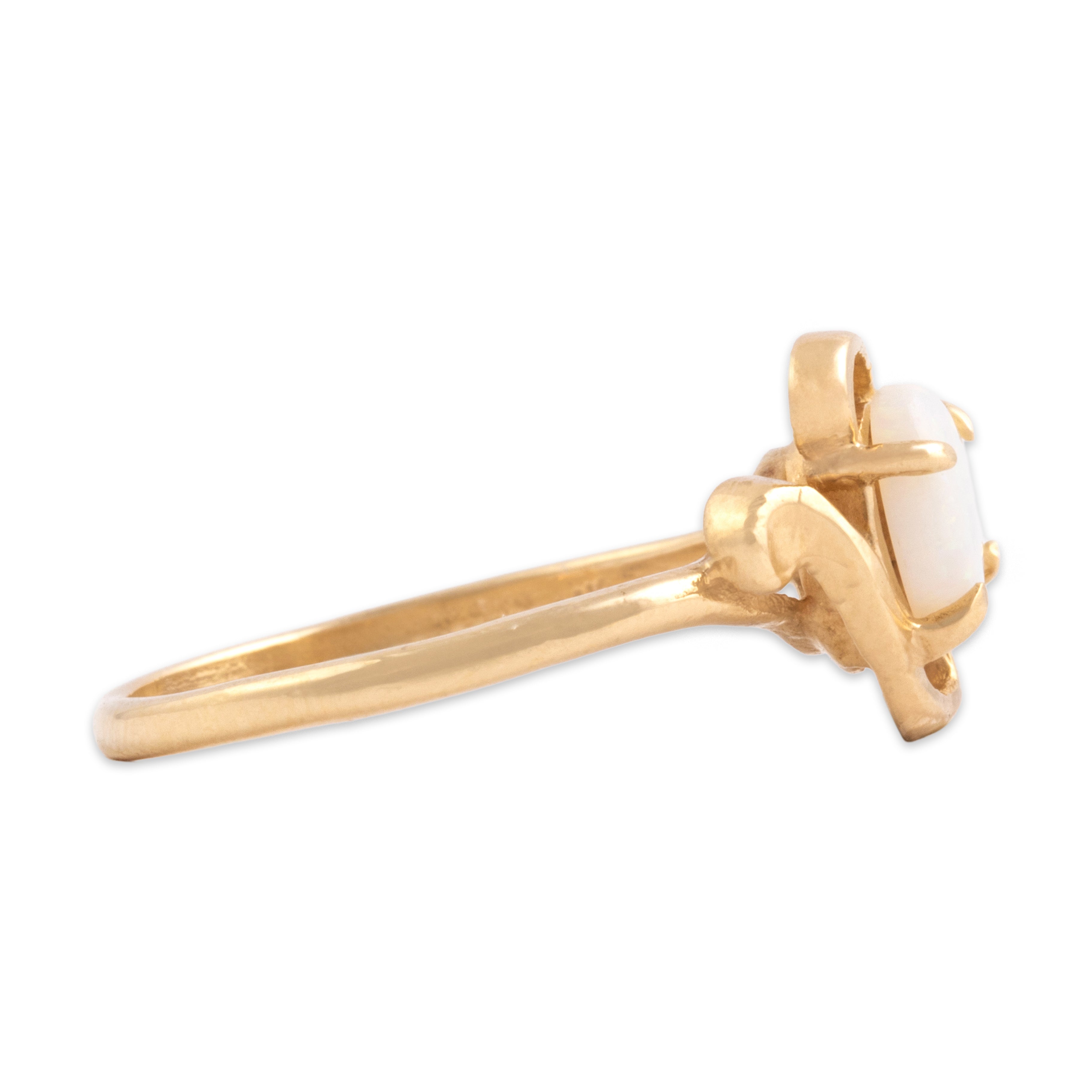 Vintage 14k Yellow Gold Opal Dainty Swirling Shimmer Ring - Side view